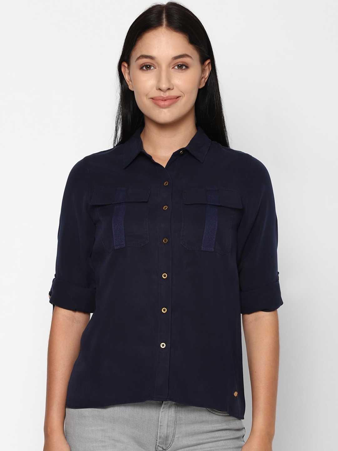 Buy Allen Solly Woman Women Navy Blue Casual Shirt - Shirts for Women ...