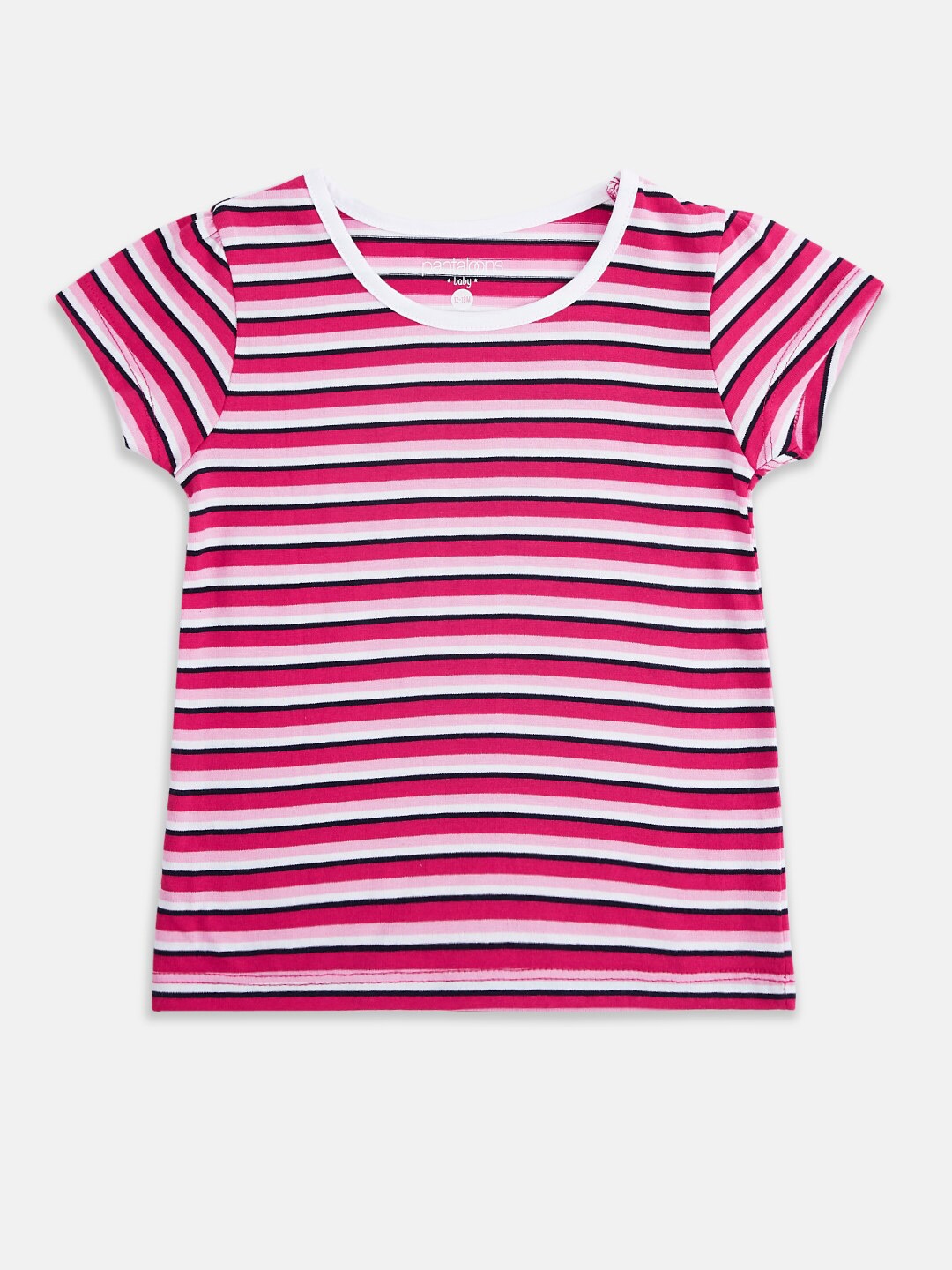 Buy Pantaloons Baby Girls Pink And White Striped Round Neck T Shirt ...