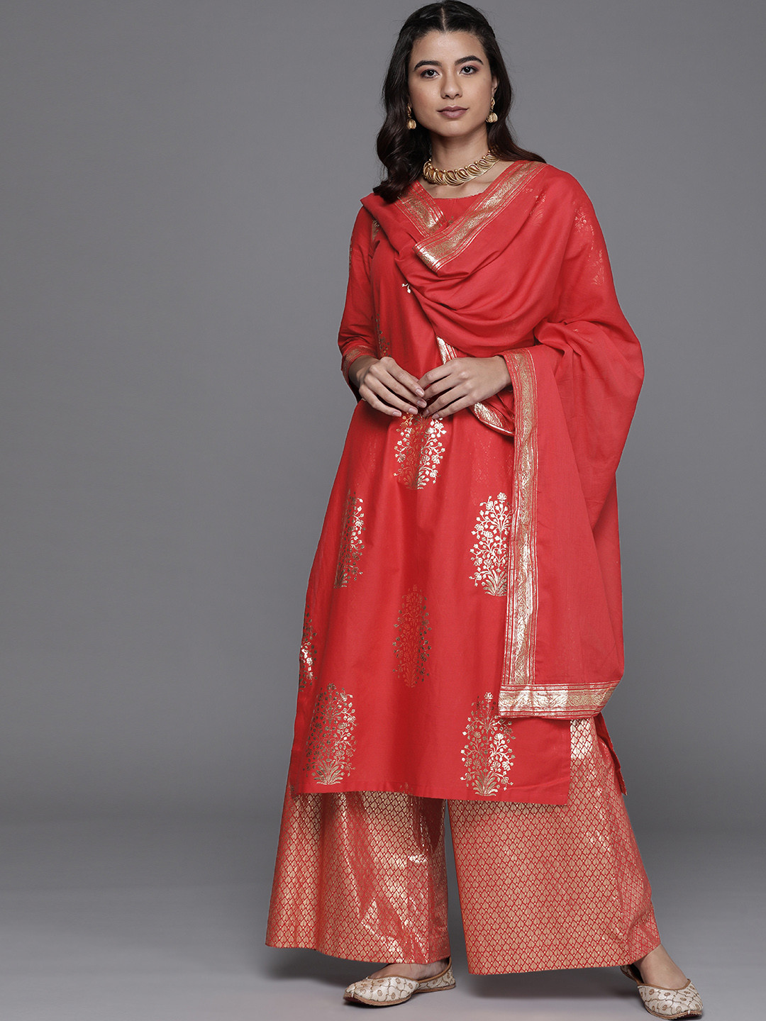 Buy Biba Women Red Floral Printed Regular Kurta With Palazzos & With