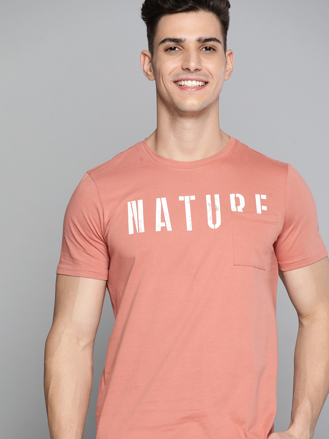 Buy M&H Our Water Men Pink Typography Printed Pure Cotton T Shirt