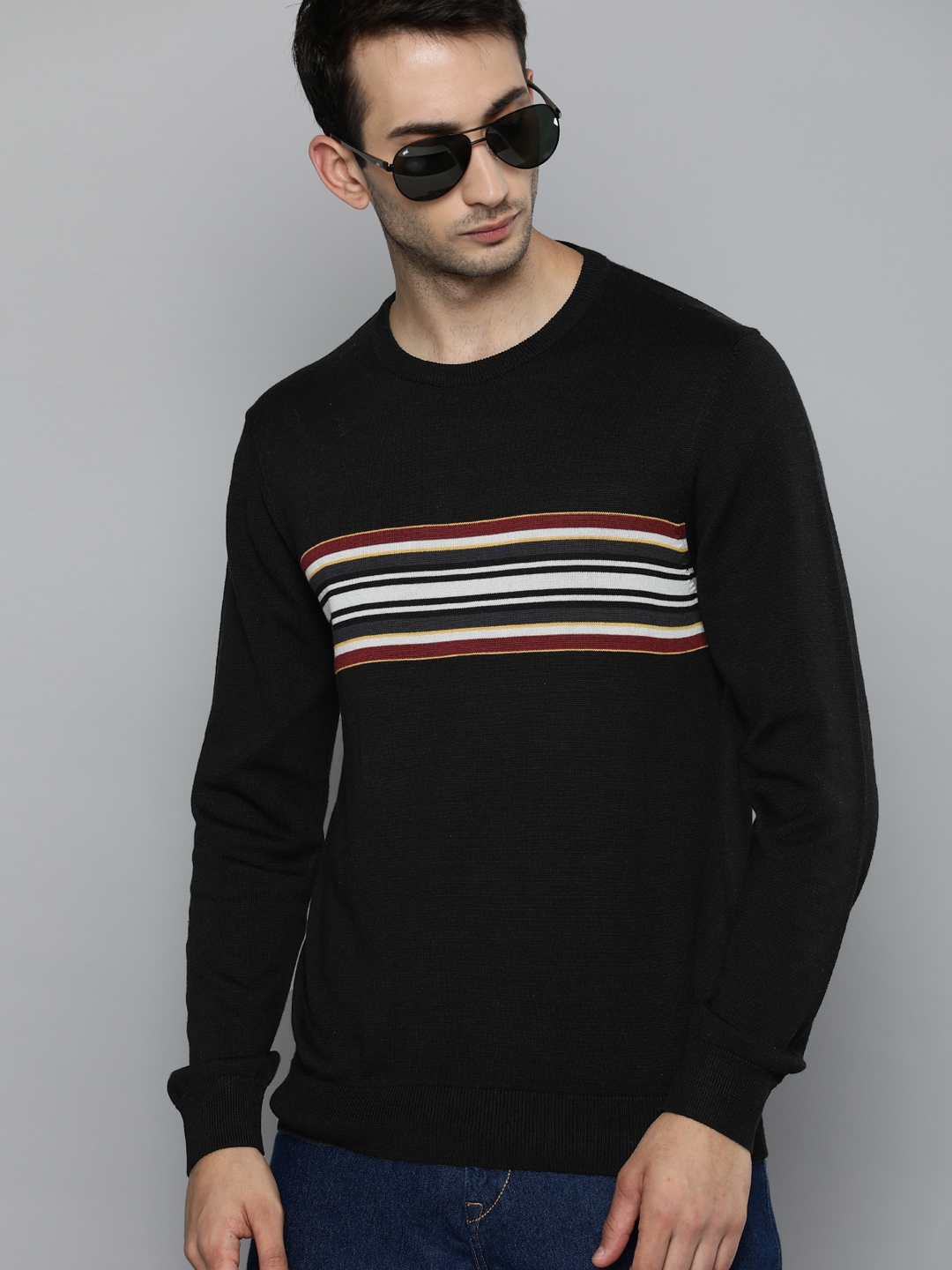 Buy Levis Redloop Men Black Striped Pullover Sweatshirt - Sweaters for Men 14851244 | Myntra