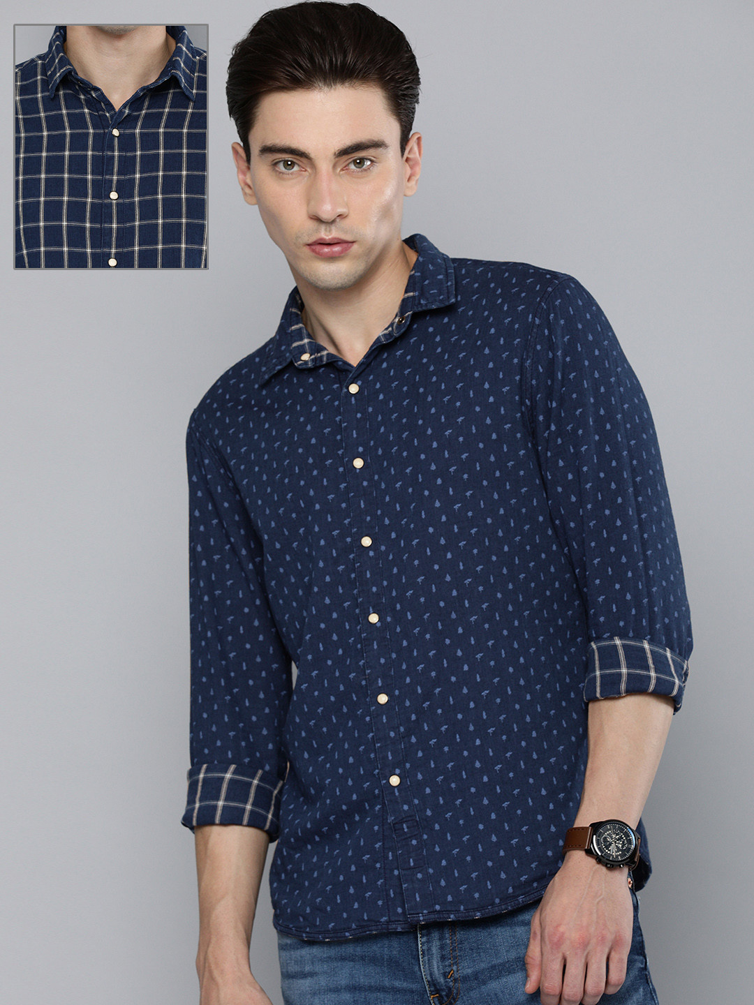 Buy Levis Men Navy Blue Slim Fit Opaque Printed Reversible Casual Shirt