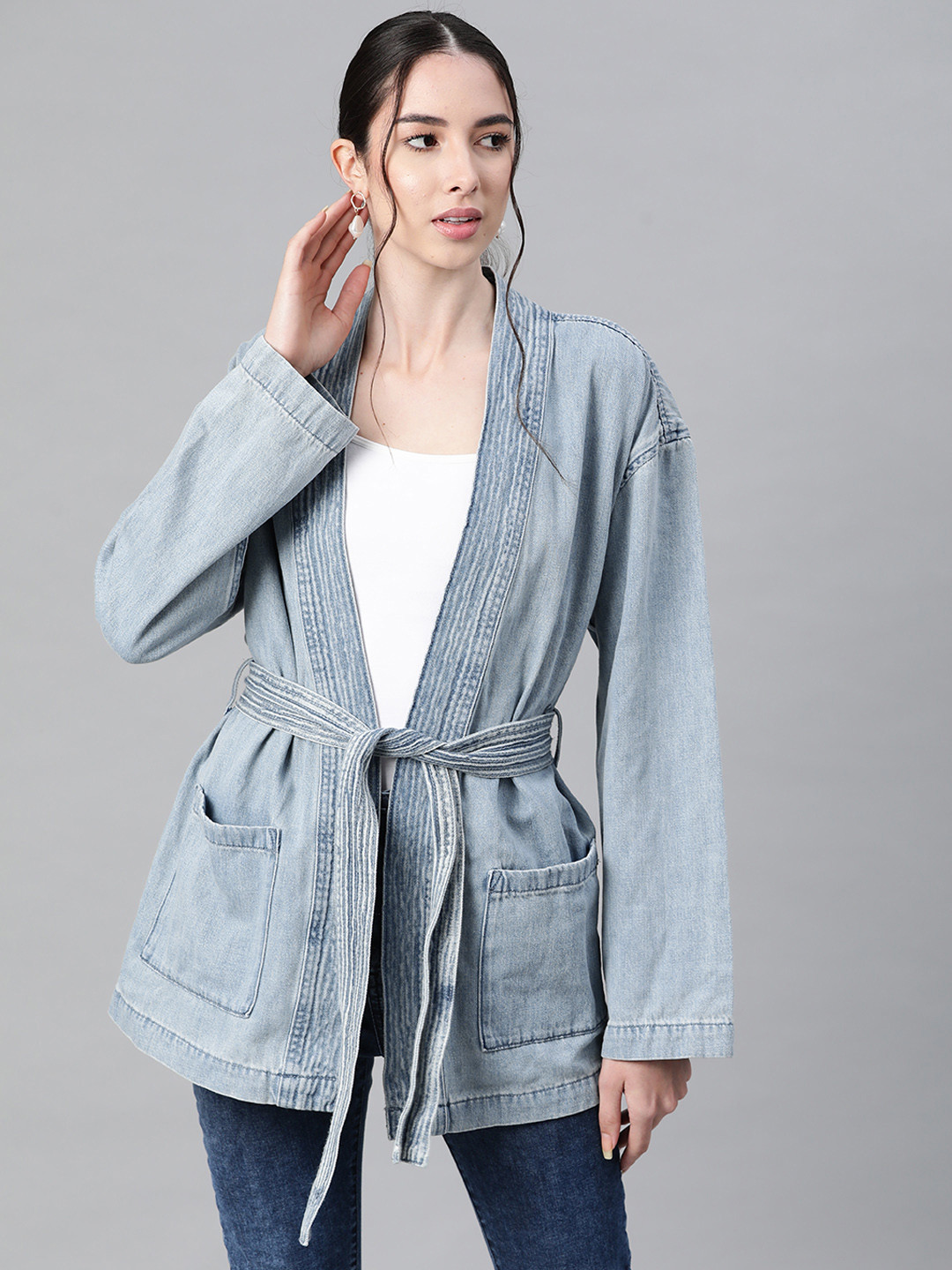 Buy Marks & Spencer Women Blue Longline Denim Jacket Jackets for