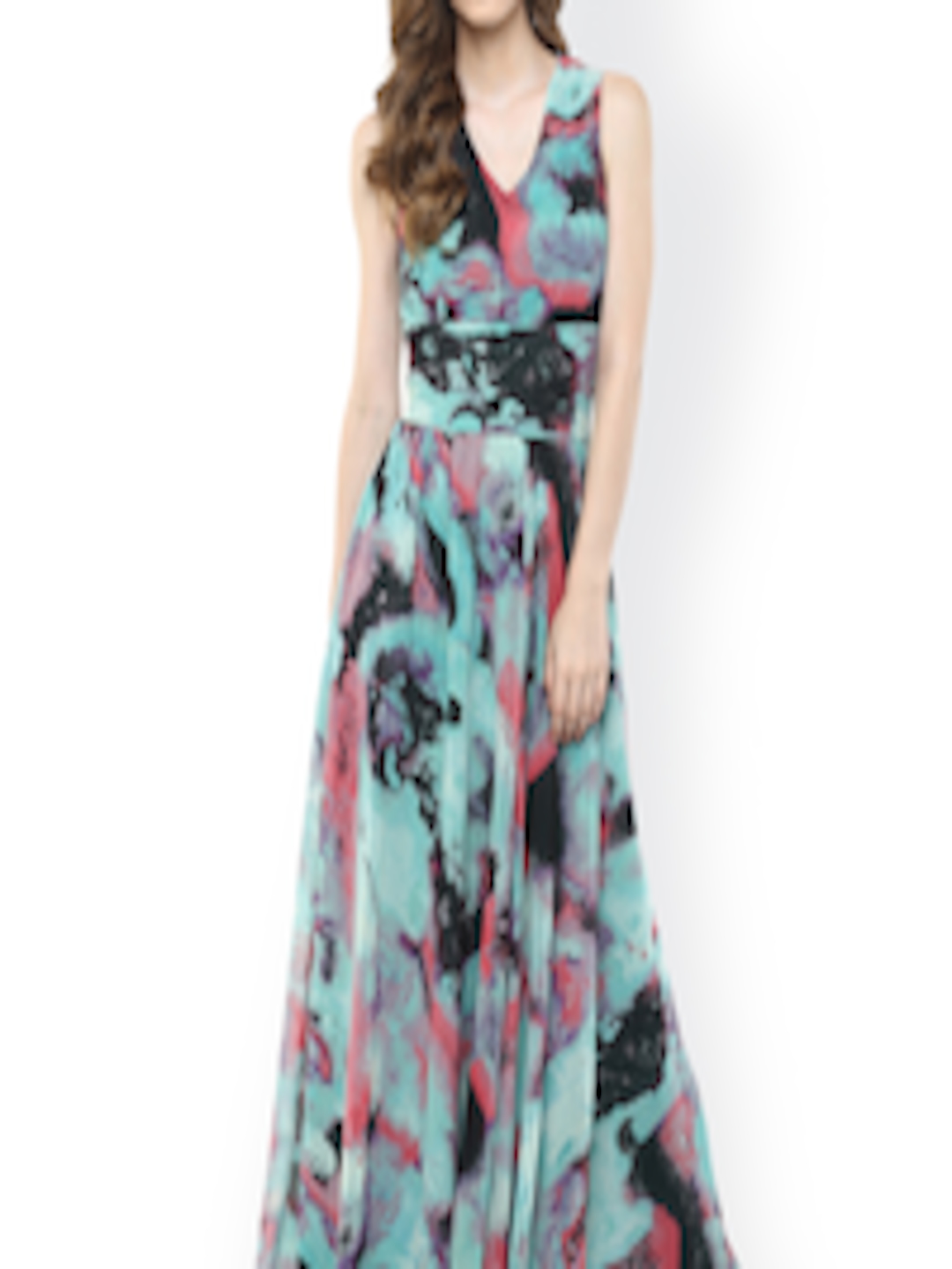 Buy Harpa Women Blue Printed Georgette Maxi Dress - Dresses for Women ...