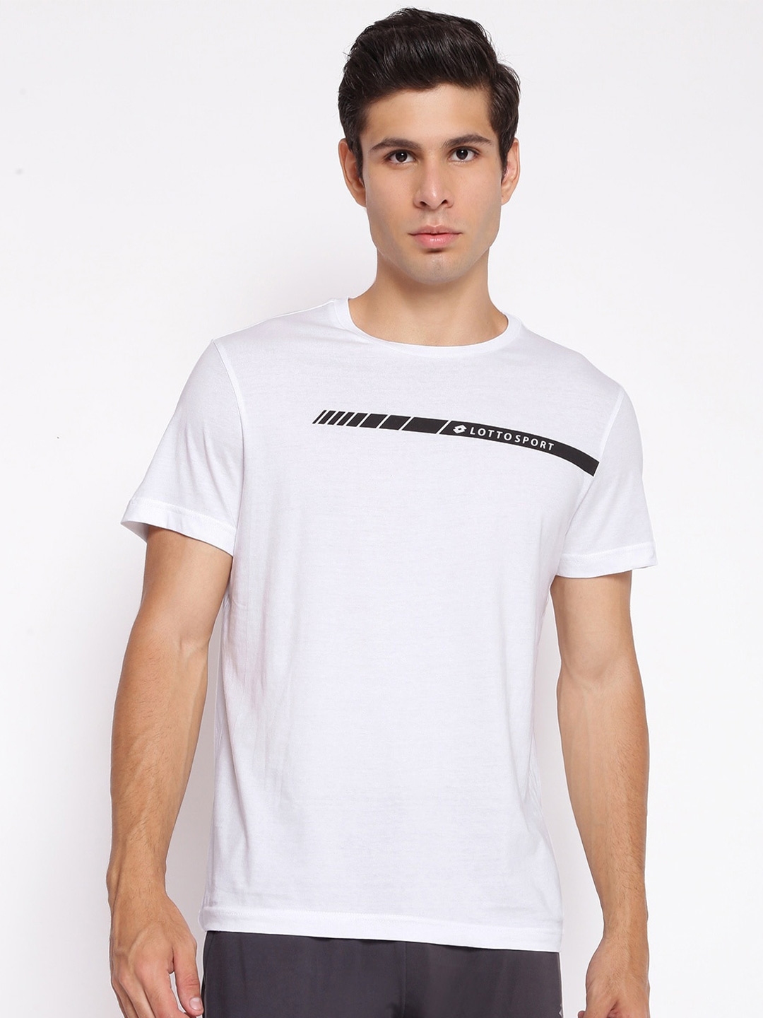 Buy Lotto Men White & Black Brand Logo Printed T Shirt - Tshirts for ...
