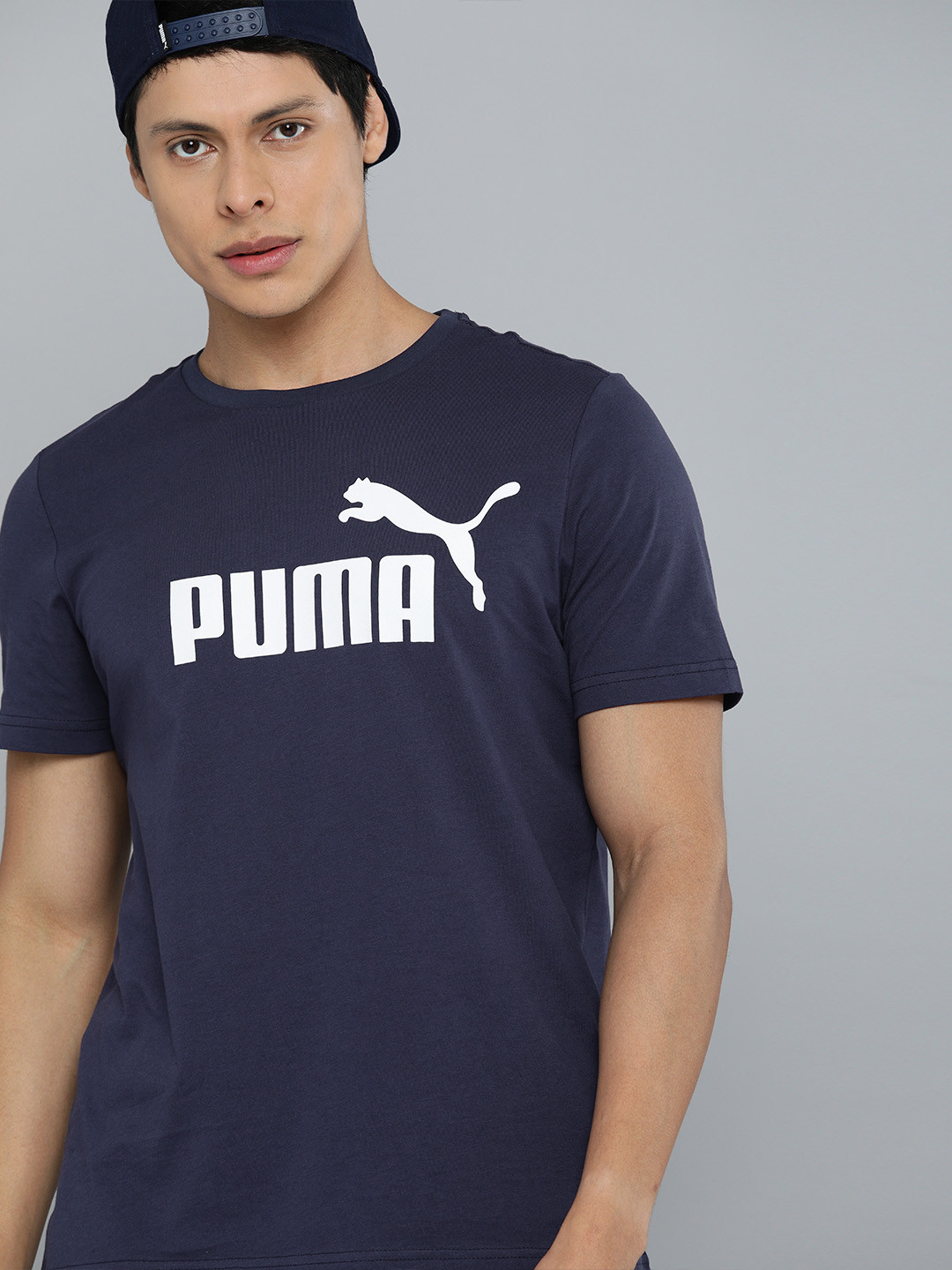Buy Puma Men Navy Blue White Essentials Logo Pure Cotton Sustainable
