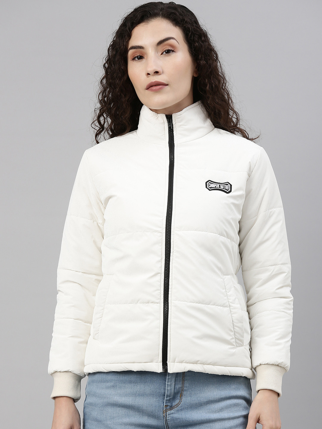 Buy Campus Sutra Women White Windcheater Outdoor Padded Jacket