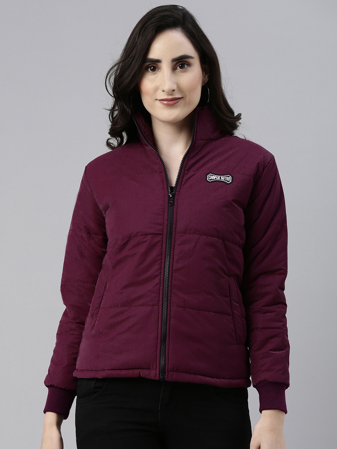 Buy Campus Sutra Women Purple Geometric Windcheater Outdoor Padded