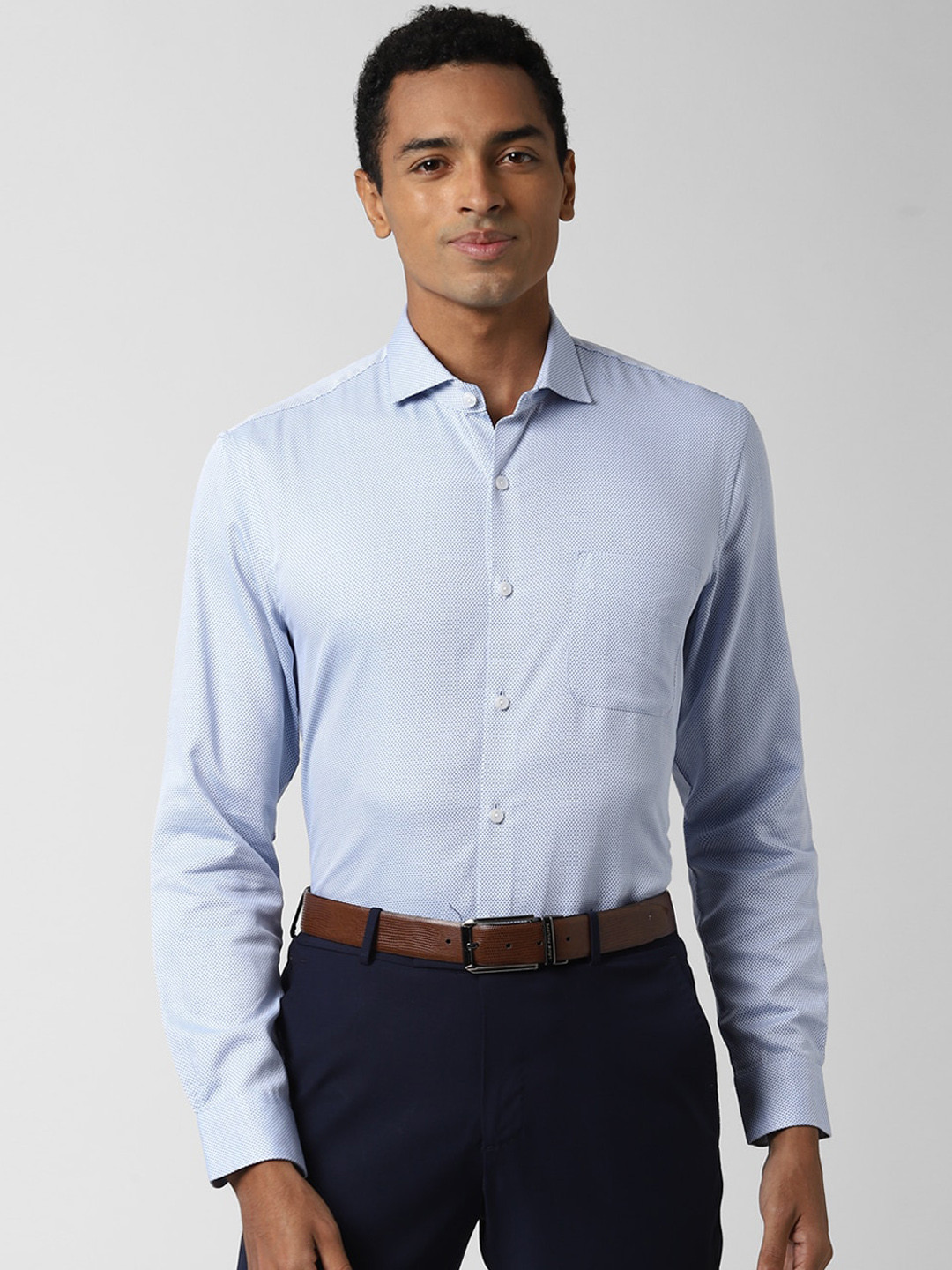 Buy Peter England Elite Men Blue & White Micro Ditsy Printed Cotton