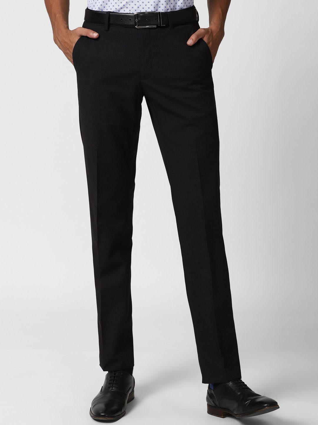 Buy Peter England Elite Men Solid Black Slim Fit Formal Trousers