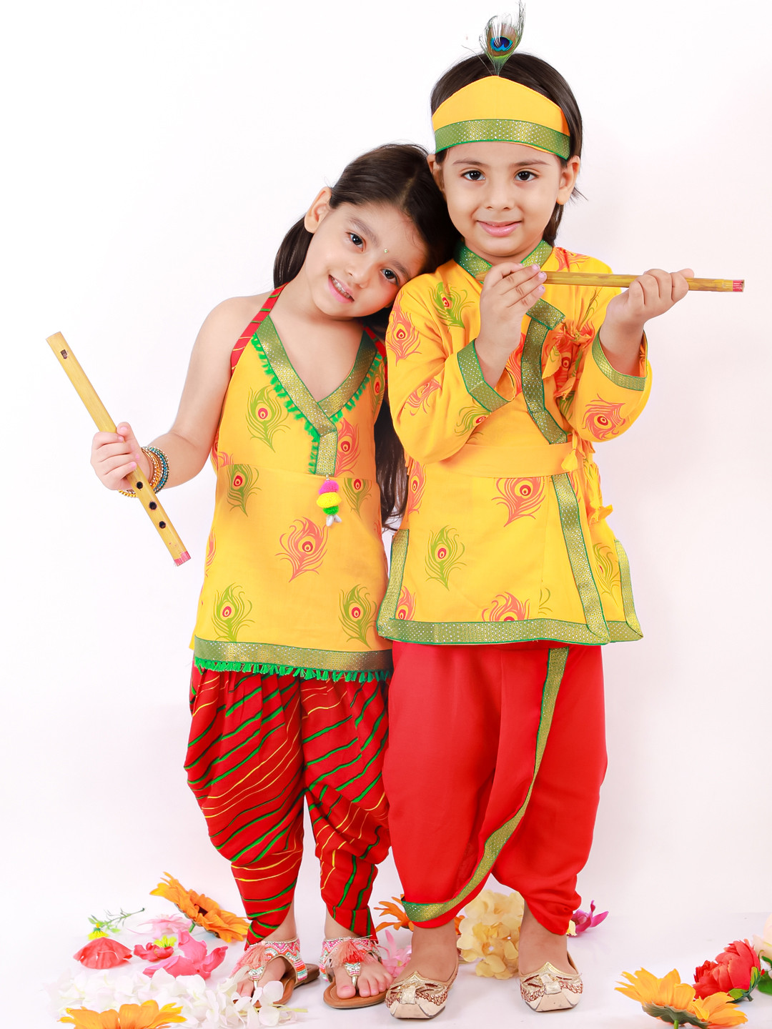 Festive Charm – Mustard Patola Kurti Dhoti Set for Baby Girls