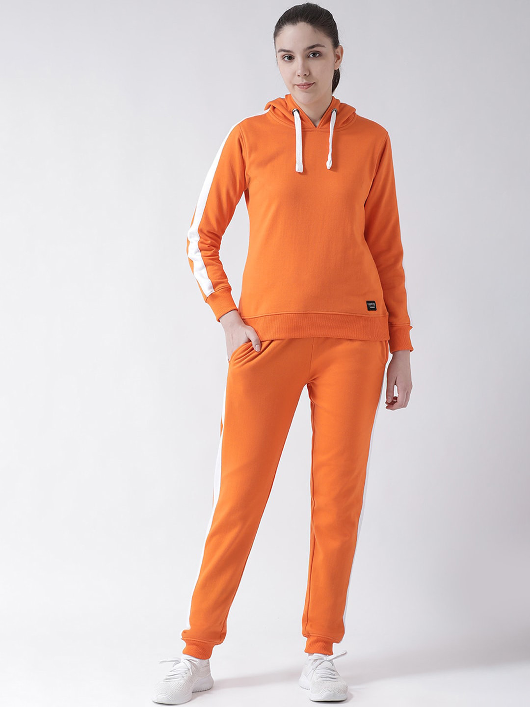 Buy GRIFFEL Women Orange & White Solid Cotton Tracksuit Tracksuits