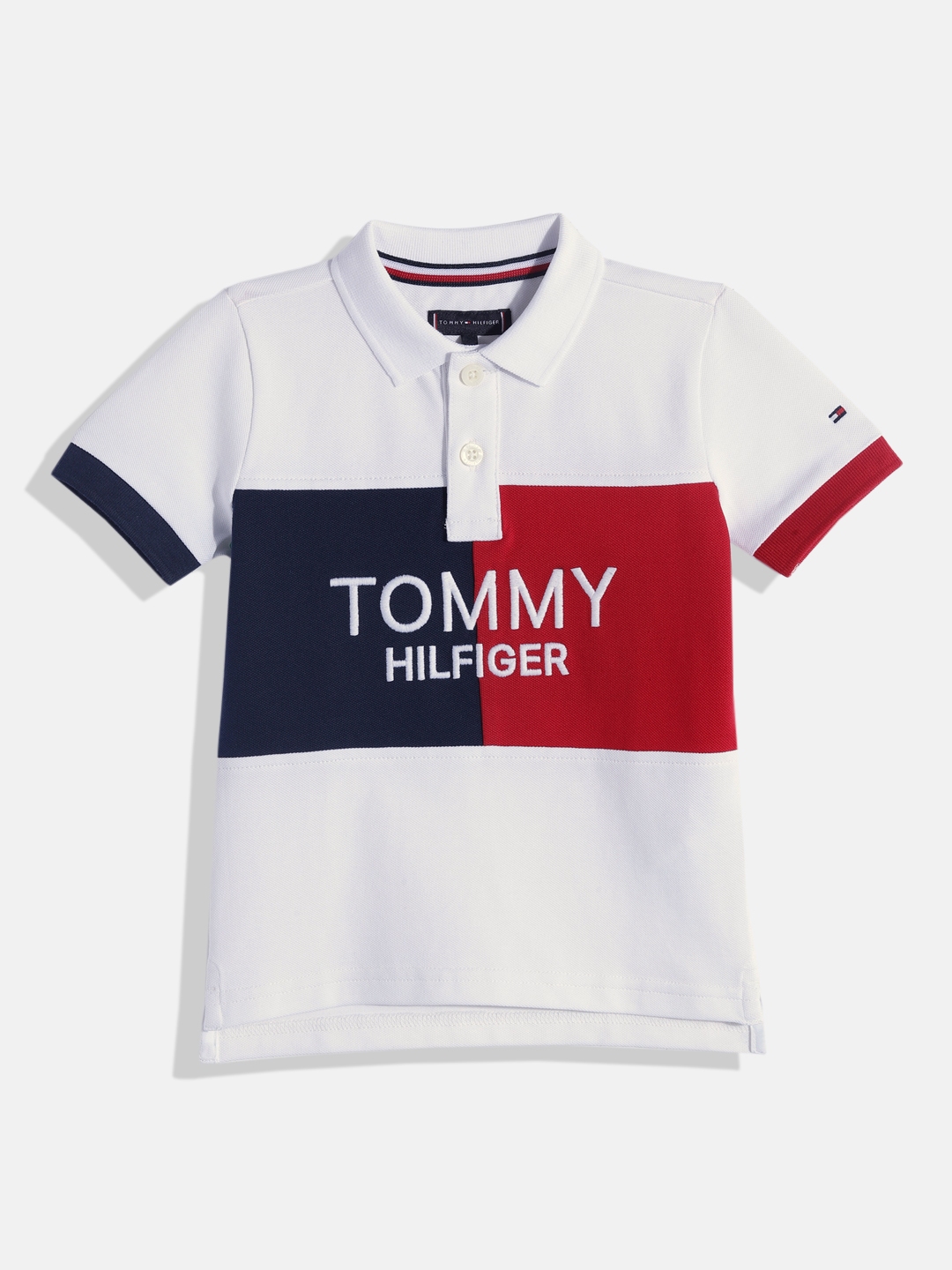Buy Tommy Hilfiger Boys White Colourblocked Polo Collar Organic Cotton ...