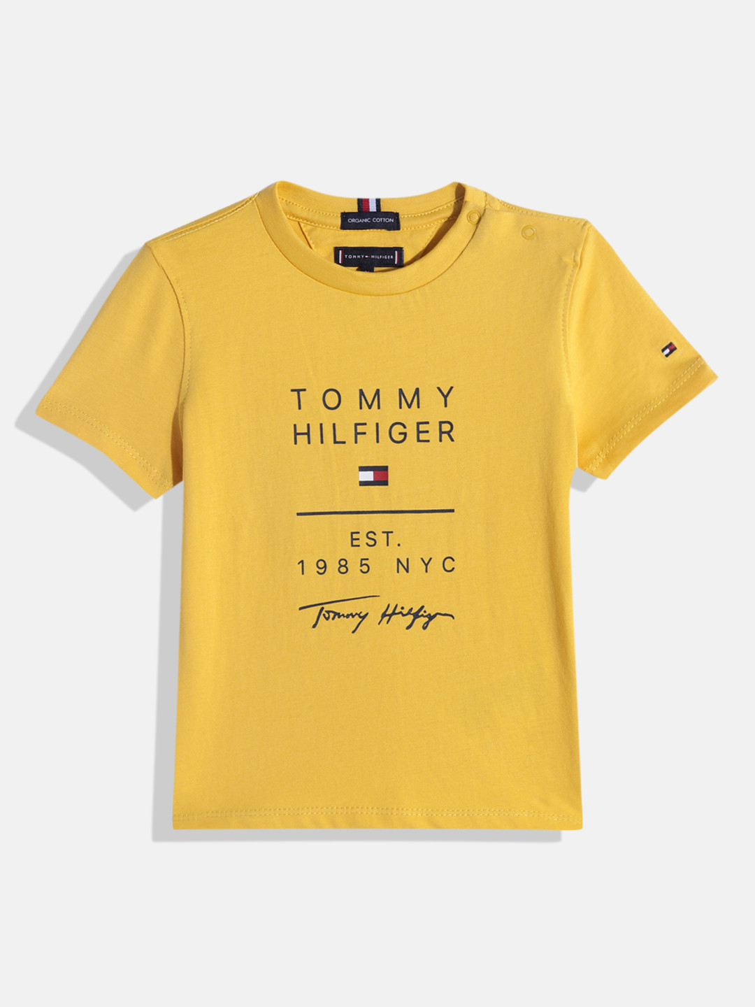 Buy Tommy Hilfiger Boys Yellow Brand Logo Printed Organic Cotton T