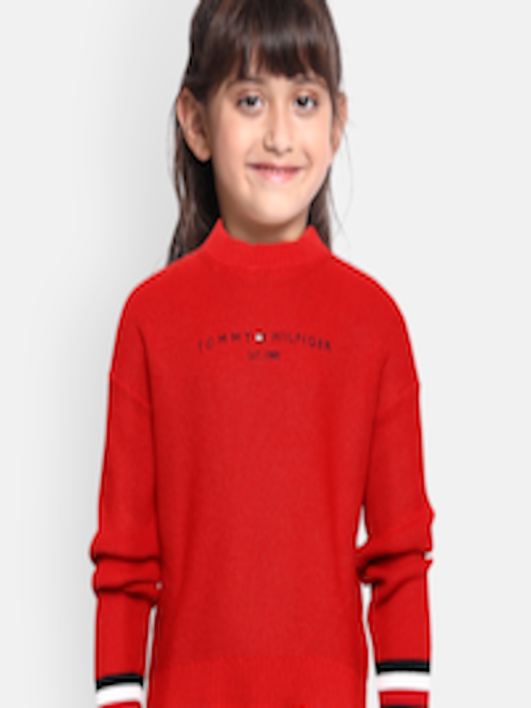 Buy Tommy Hilfiger Girls Red Solid Pure Cotton Pullover - Sweaters for ...