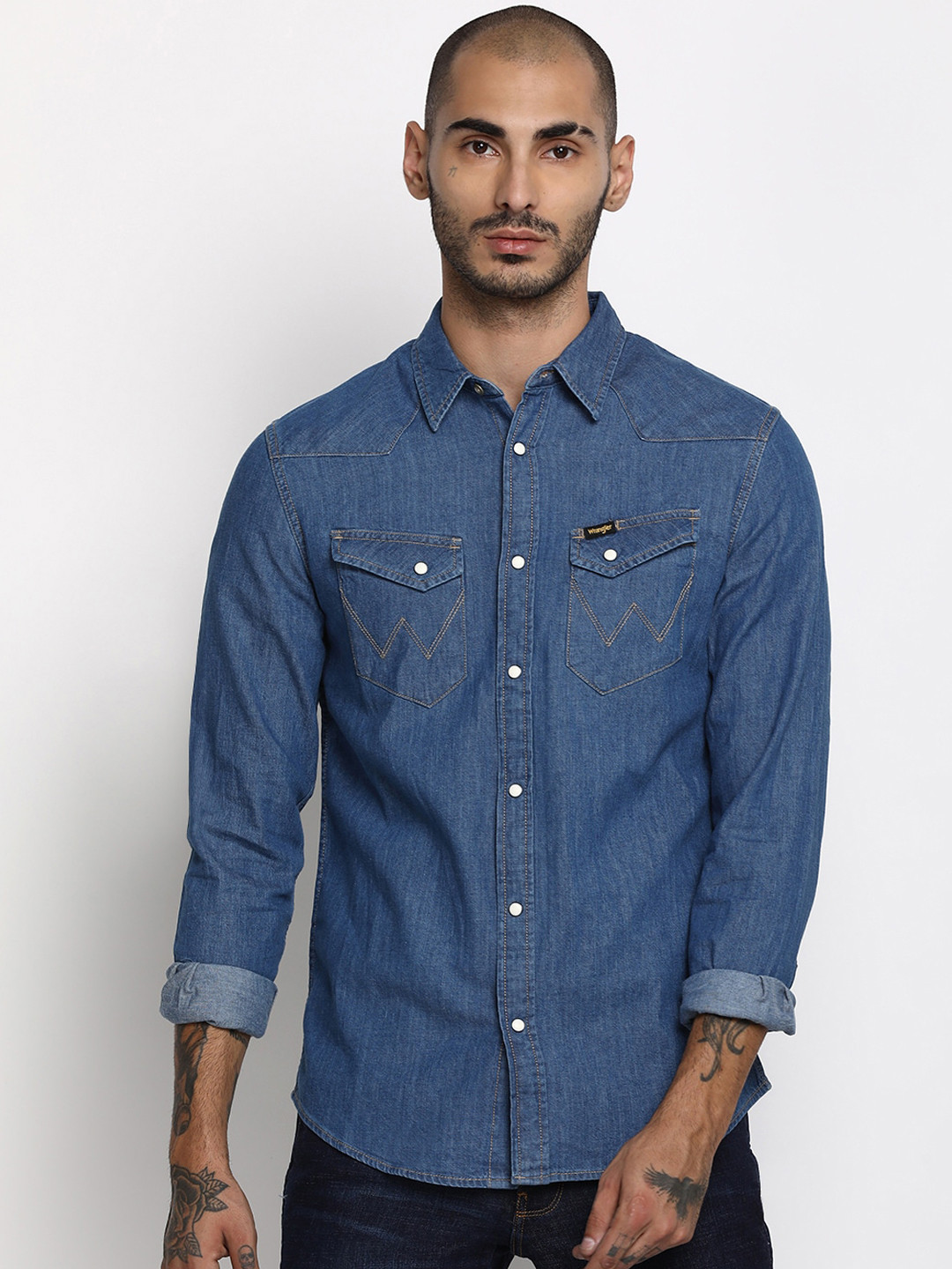 Buy Wrangler Men Blue Solid Slim Fit Denim Shirt Shirts for Men
