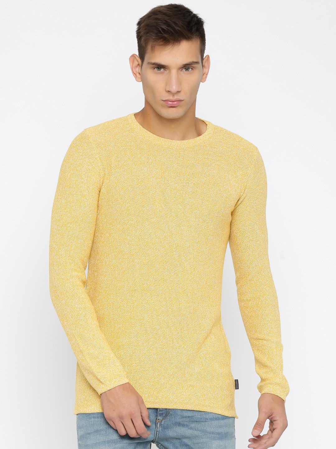 Buy Jack & Jones Men Mustard Yellow Sweater Sweaters for Men 1488087 Myntra