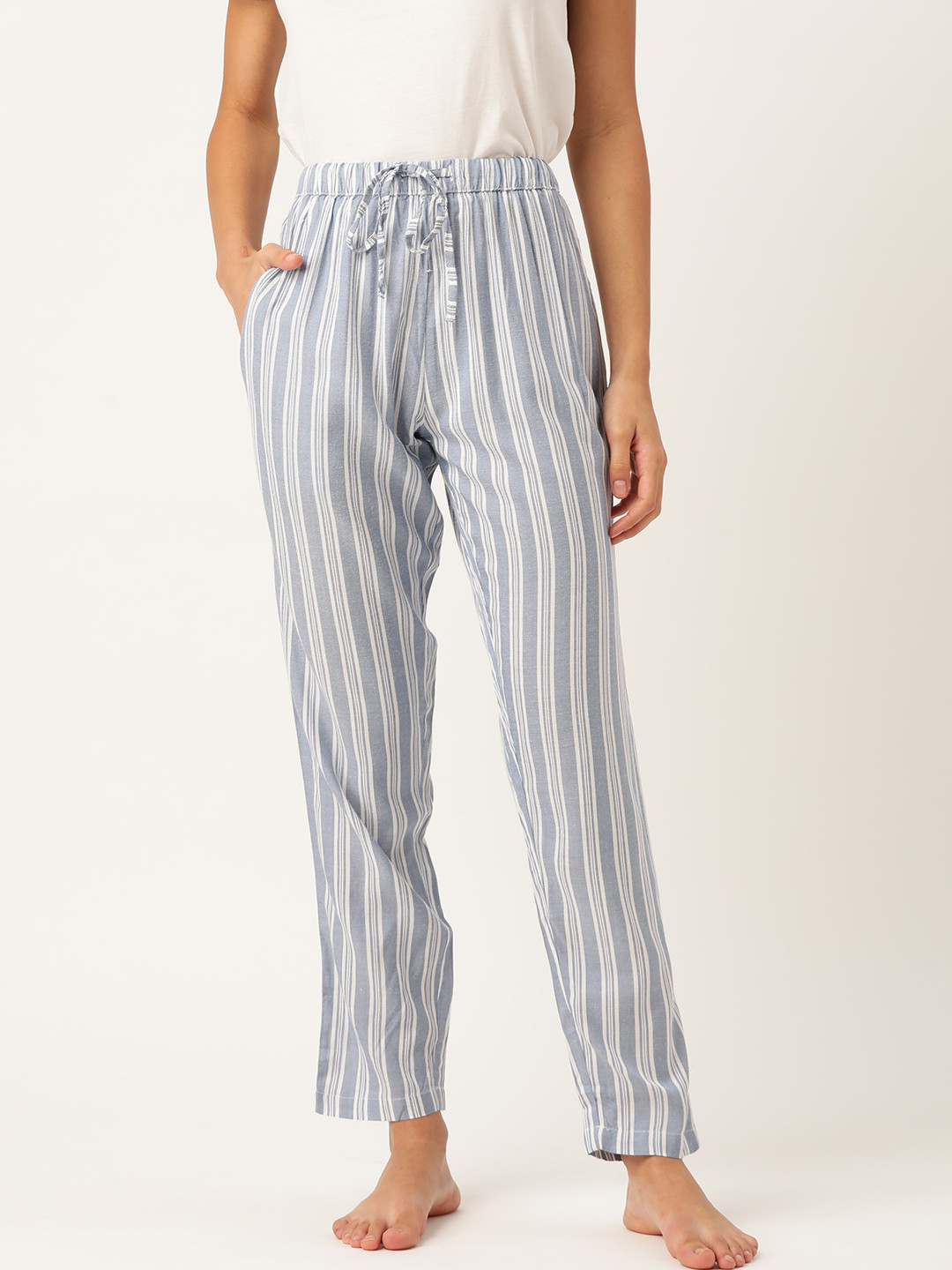 Buy ETC Women Blue & White Striped Lounge Pants Lounge Pants for
