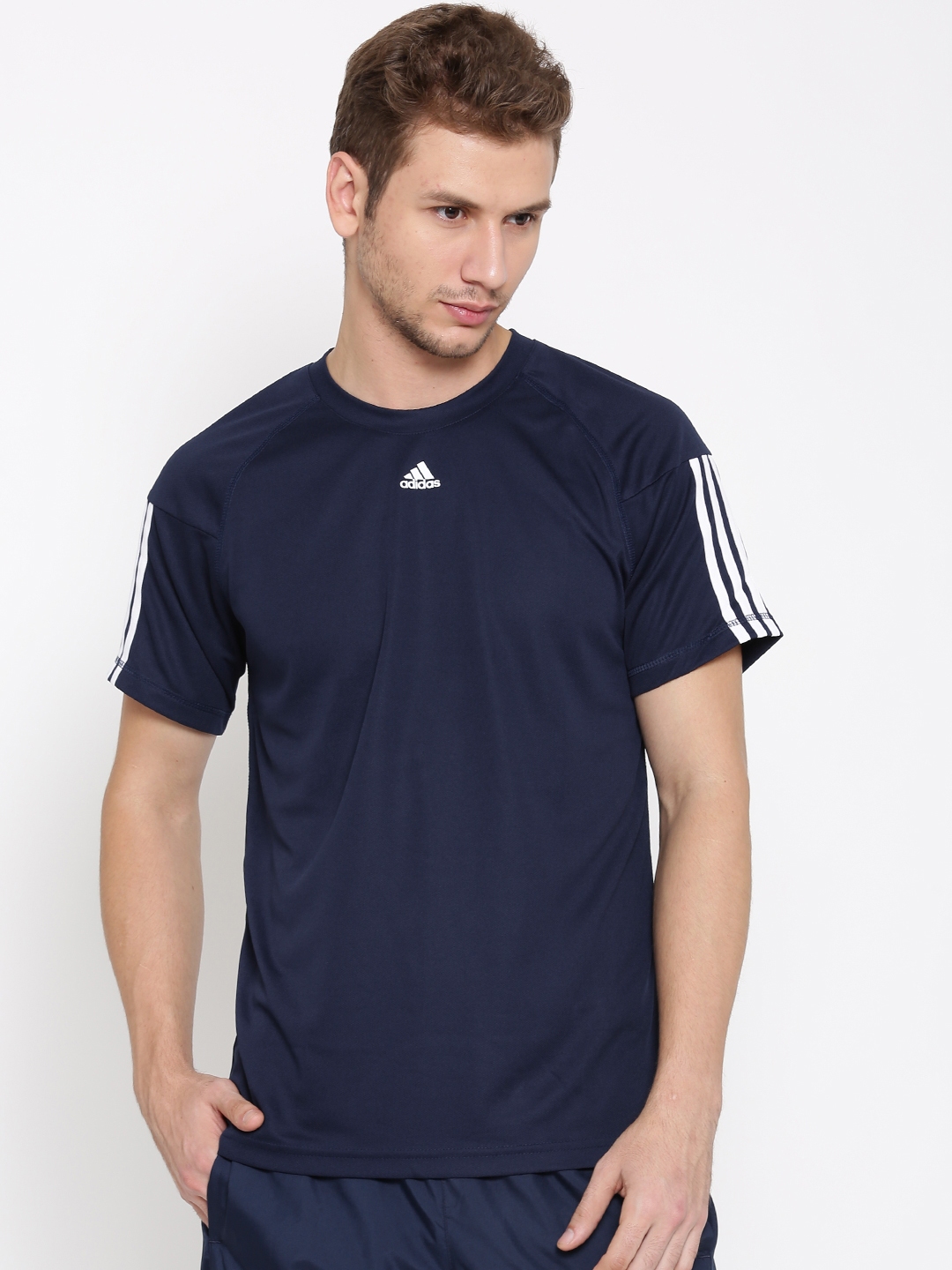 Buy ADIDAS Men Navy Base 3S Round Neck Training T Shirt - Tshirts for ...