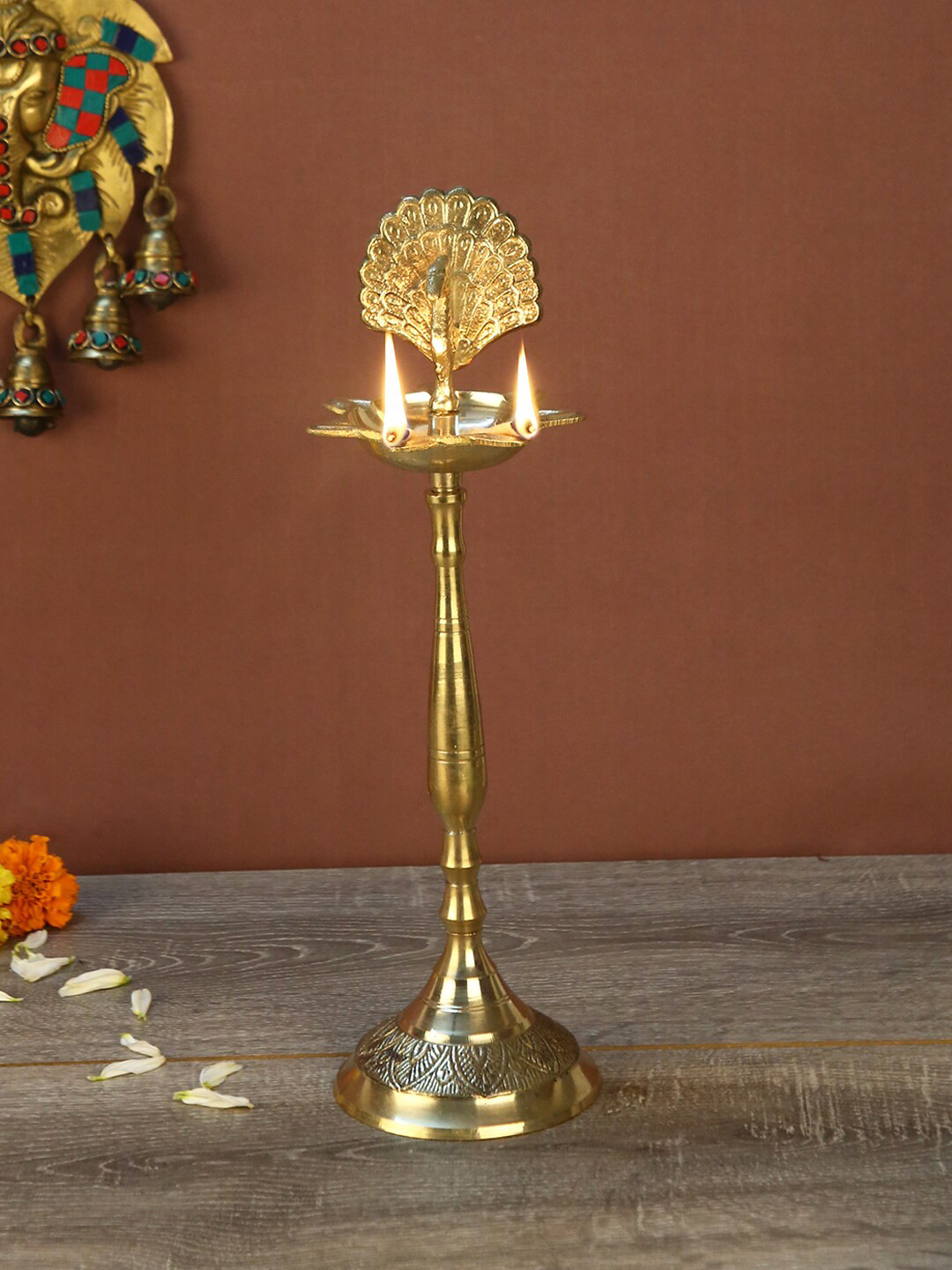 Buy Aapno Rajasthan Gold Toned Brass Oil Lamp Stand Candles for