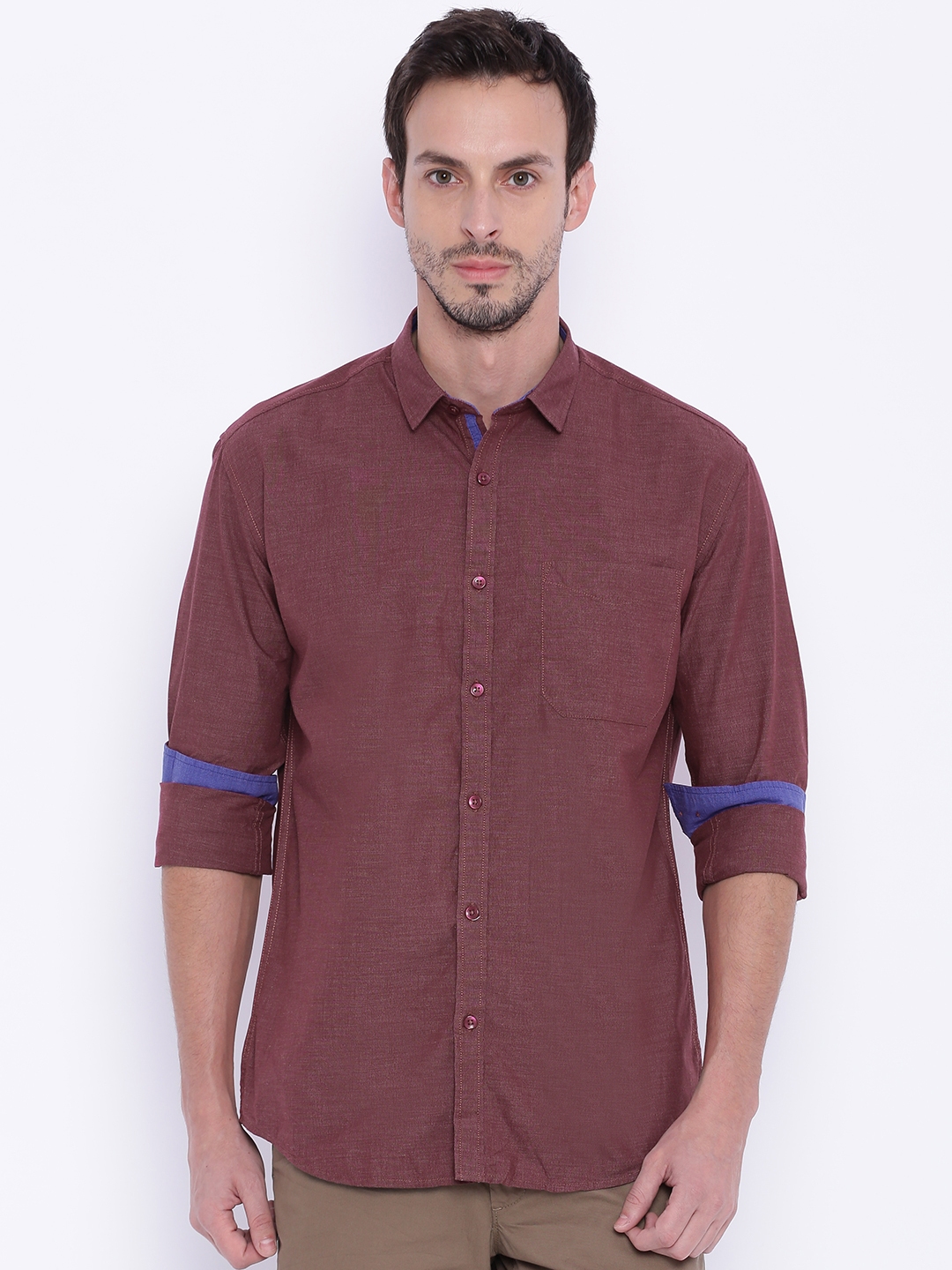 Buy Independence Men Burgundy Slim Fit Solid Casual Shirt - Shirts for ...