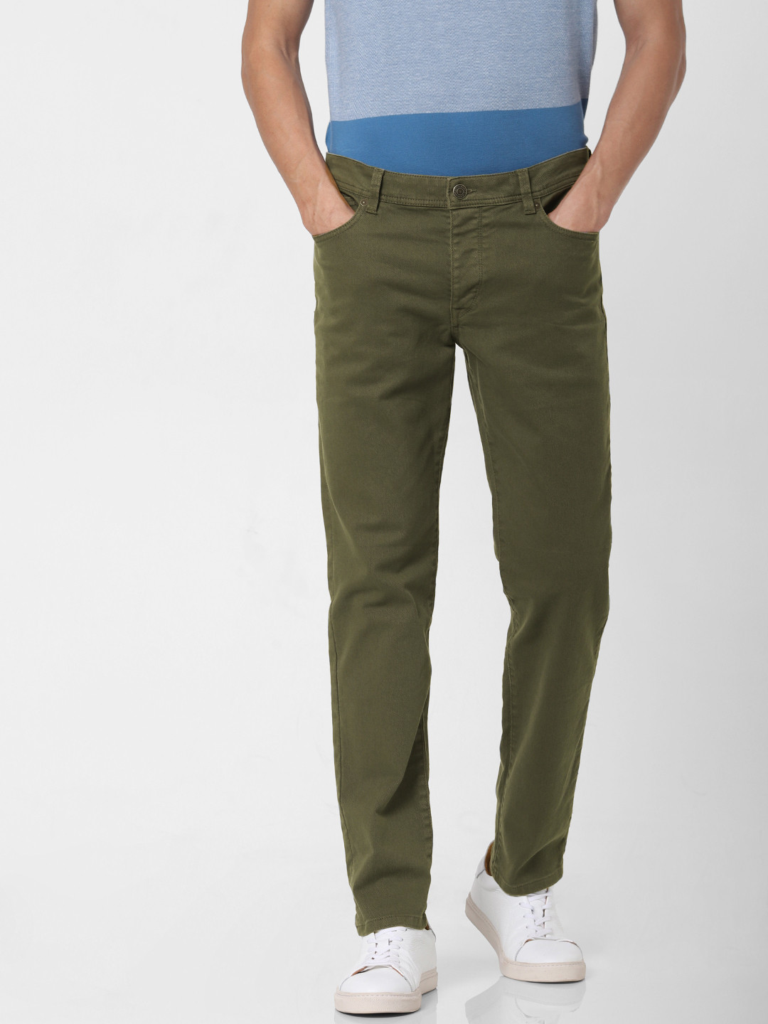 Buy SELECTED Men Olive Green Slim Fit Chinos Trousers for Men
