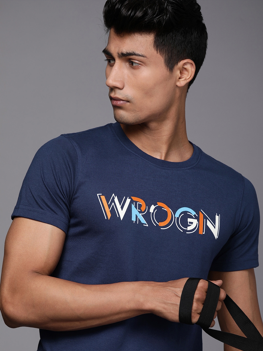 Buy WROGN Men Blue Brand Logo Printed Slim Fit T Shirt - Tshirts for ...