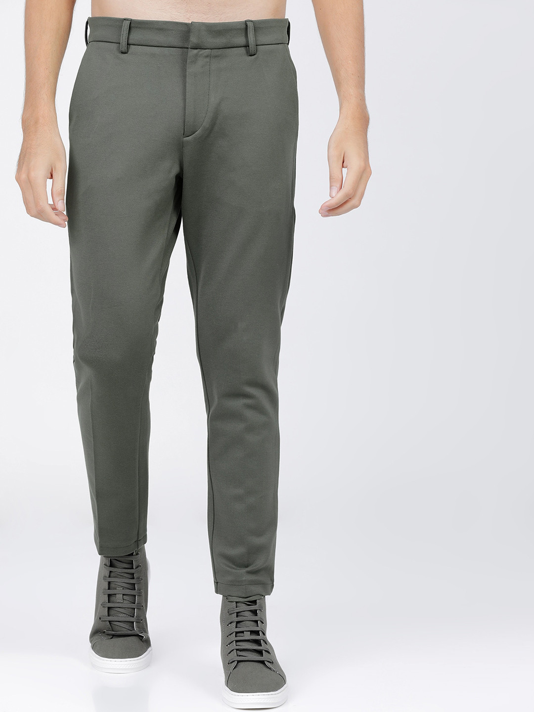 Buy HIGHLANDER Men Olive Green Solid Slim Fit Trousers Trousers for