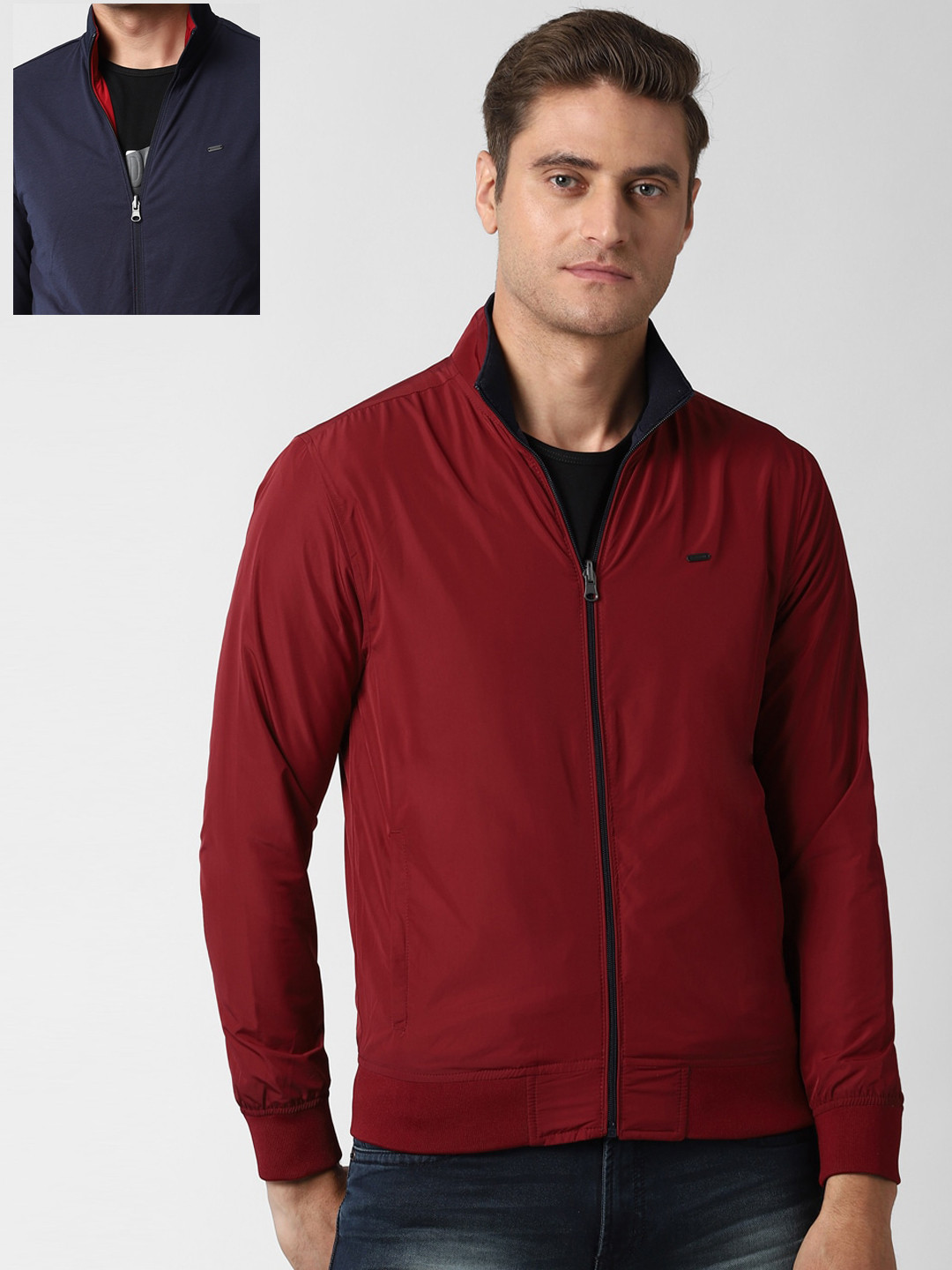 Buy Peter England Casuals Men Navy Blue Reversible Bomber Jacket