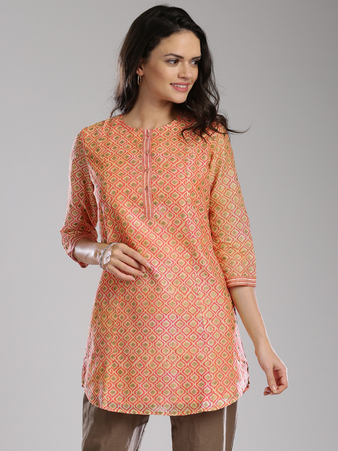 Buy Fabindia Pink & Beige Printed Tunic - Tunics for Women 1489768 | Myntra