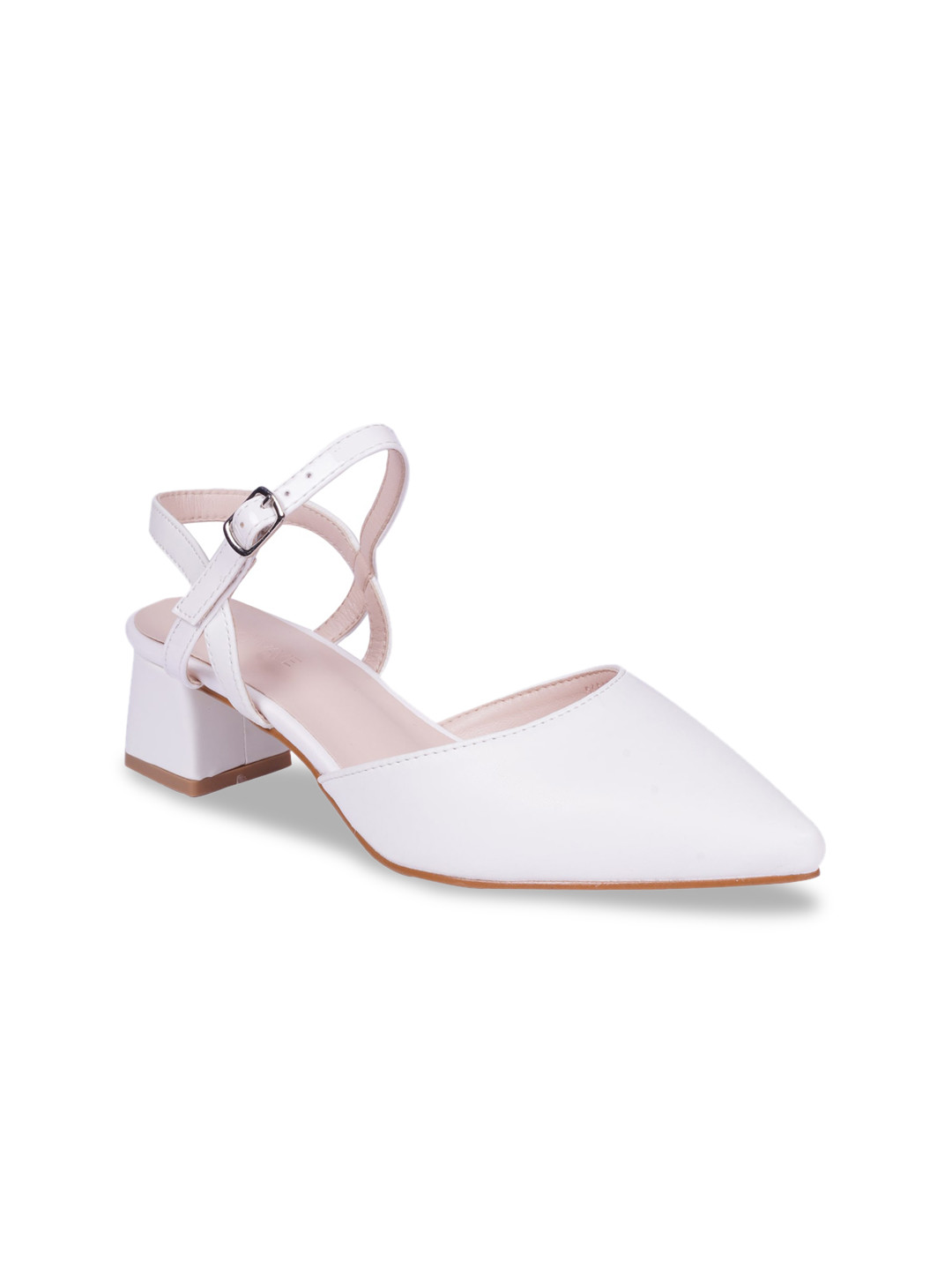 Buy HEATWAVE White Solid PU Block Pumps With Buckles Heels for Women