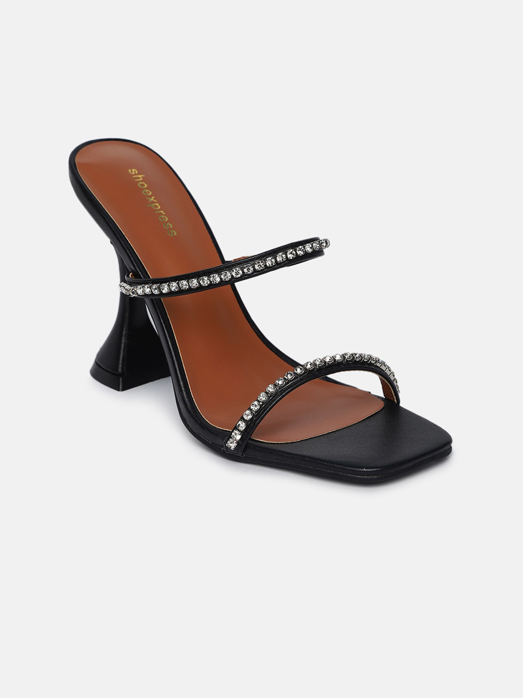 Buy Shoexpress Black Embellished PU Block Sandals Heels for Women