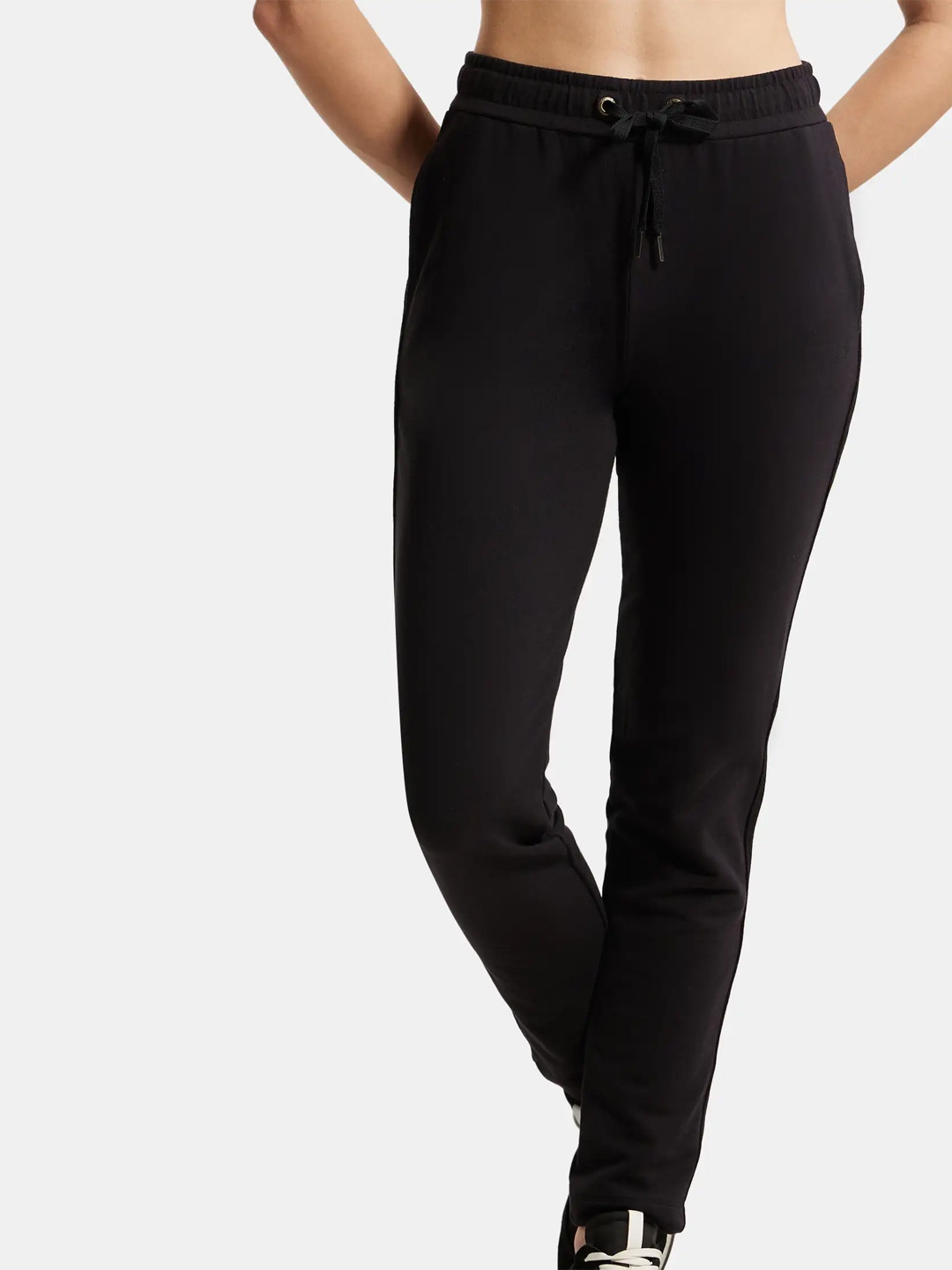 Women Black Terry Drawstring Track Pants