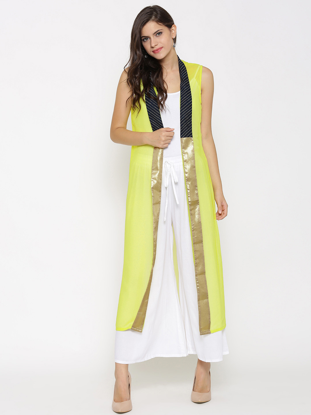 Buy W Lime Green Sheer Longline Ethnic Jacket Jackets for Women