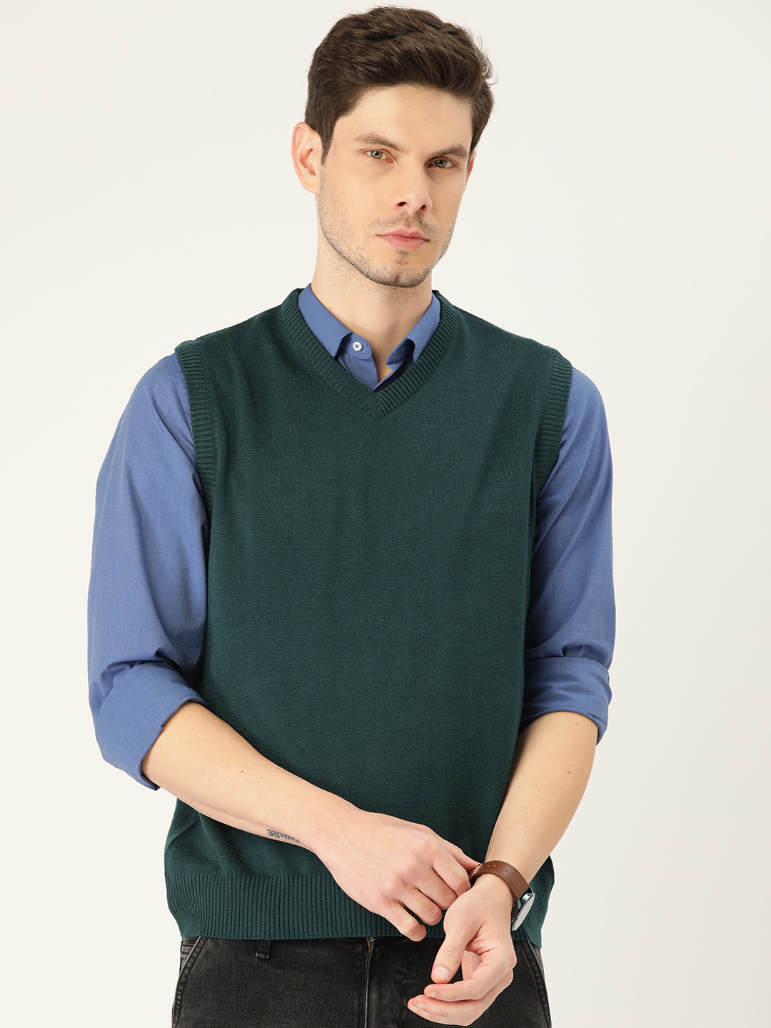 Buy Monte Carlo Men Teal Green Solid Sweater Vest Sweaters for Men