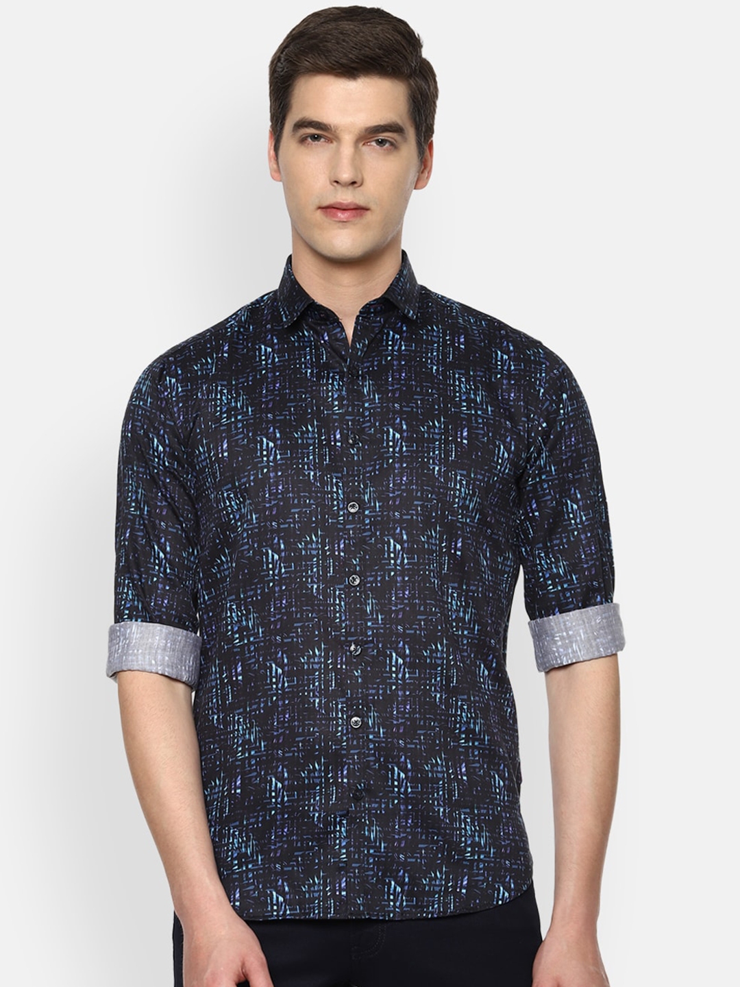 Buy V Dot Men Navy Blue Slim Fit Printed Casual Shirt - Shirts for Men ...