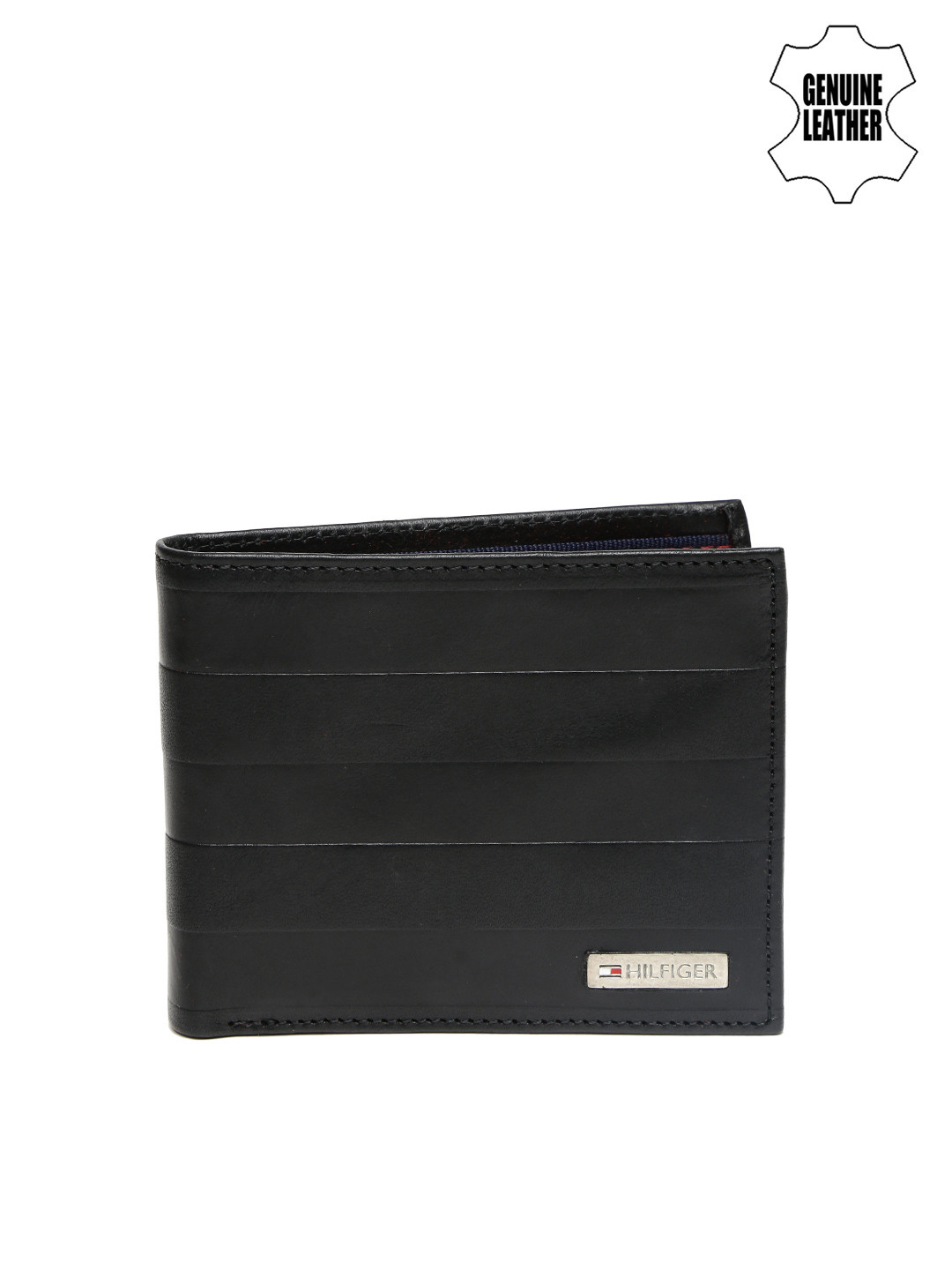 Buy Tommy Hilfiger Men Black Striped Genuine Leather Wallet Wallets