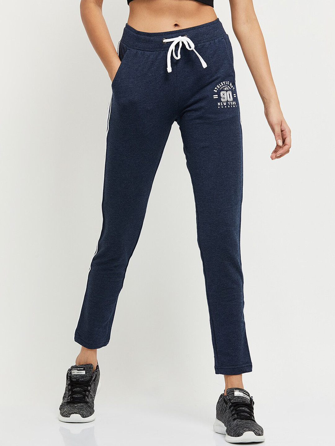Buy Max Women Navy Blue Solid Track Pants Track Pants for Women