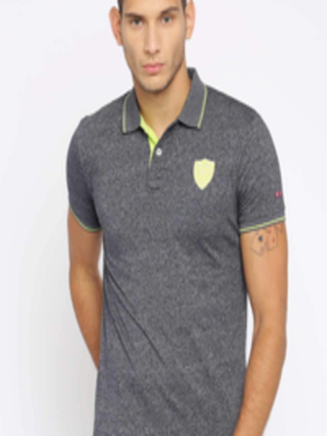Buy Being Human Clothing Men Charcoal Grey Melange Polo T Shirt