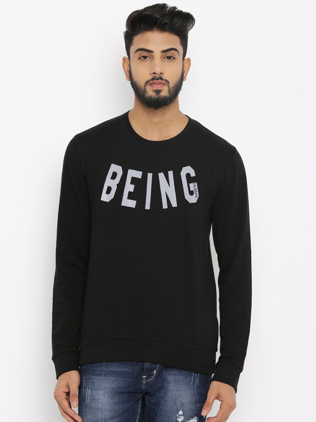 Black Regular Fit Round Neck Men's T-Shirt by Being Human Clothing
