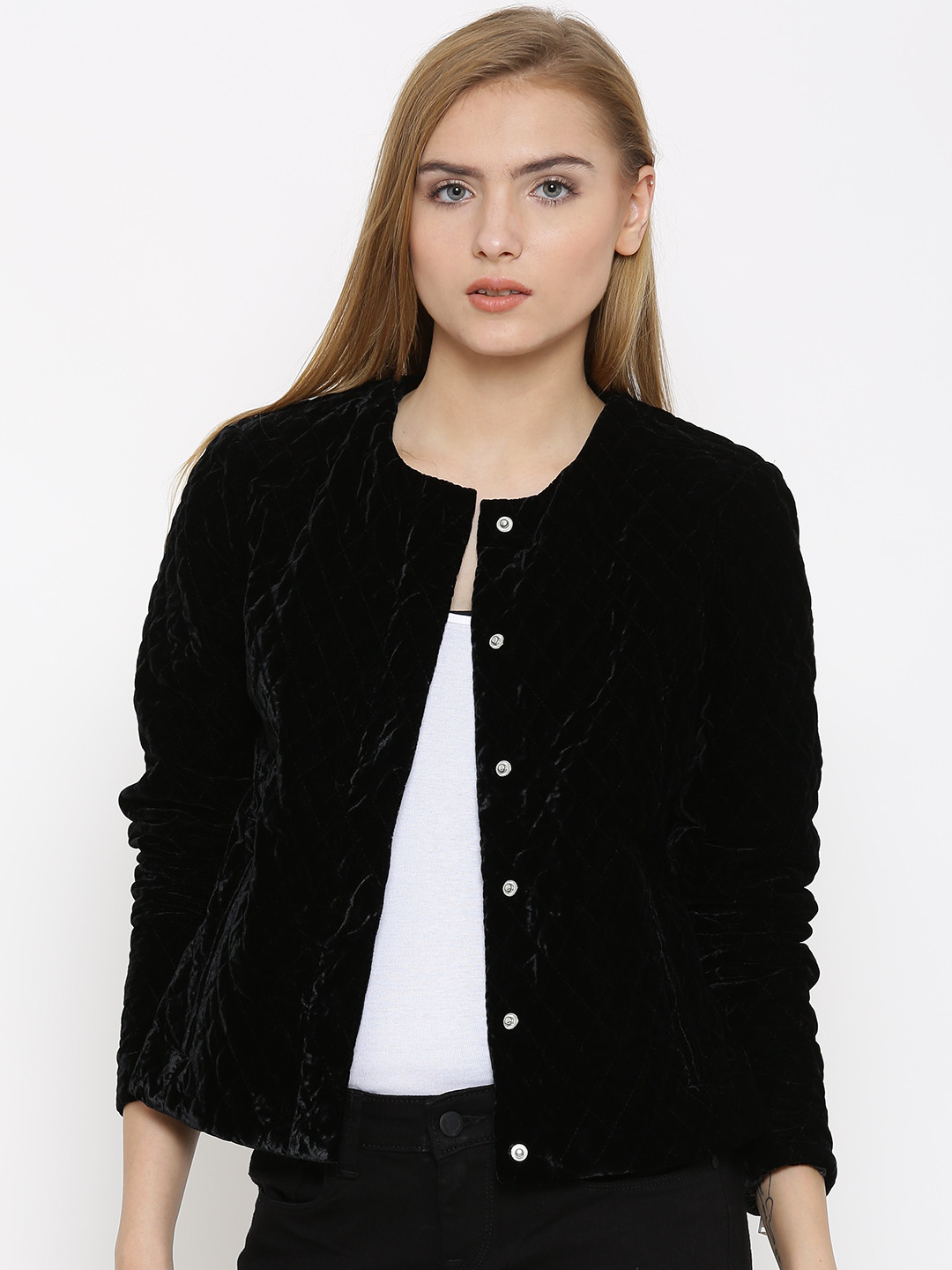 Buy Vero Moda Black Velvet Finish Quilted Jacket Jackets for Women