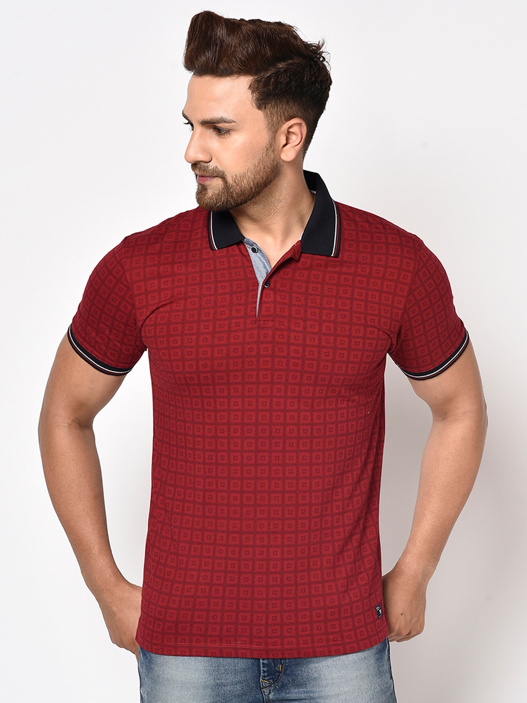 Buy Octave Men Maroon Checked Polo Collar T Shirt - Tshirts for Men ...