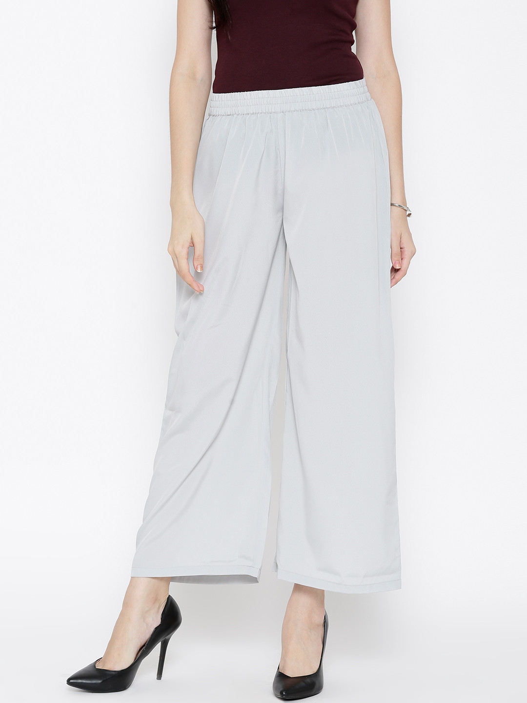 Buy AURELIA Grey Ankle Length Palazzo Trousers Palazzos for Women 1492230 Myntra