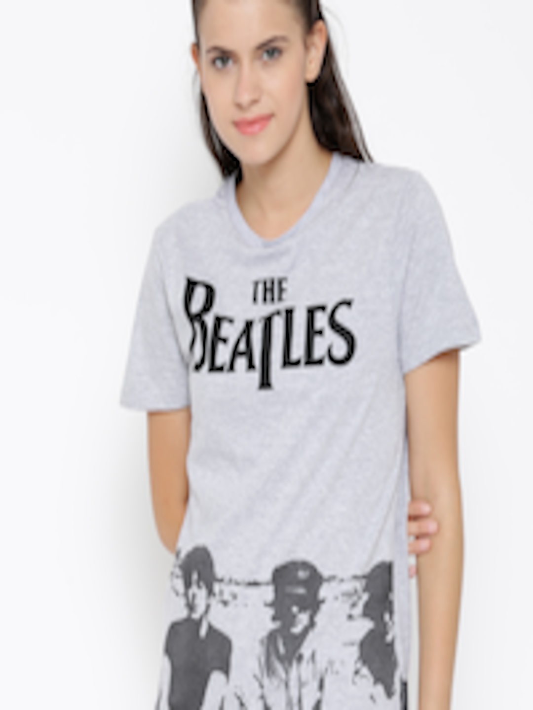Buy Beatles Women Grey Melange Printed Round Neck T Shirt - Tshirts for ...
