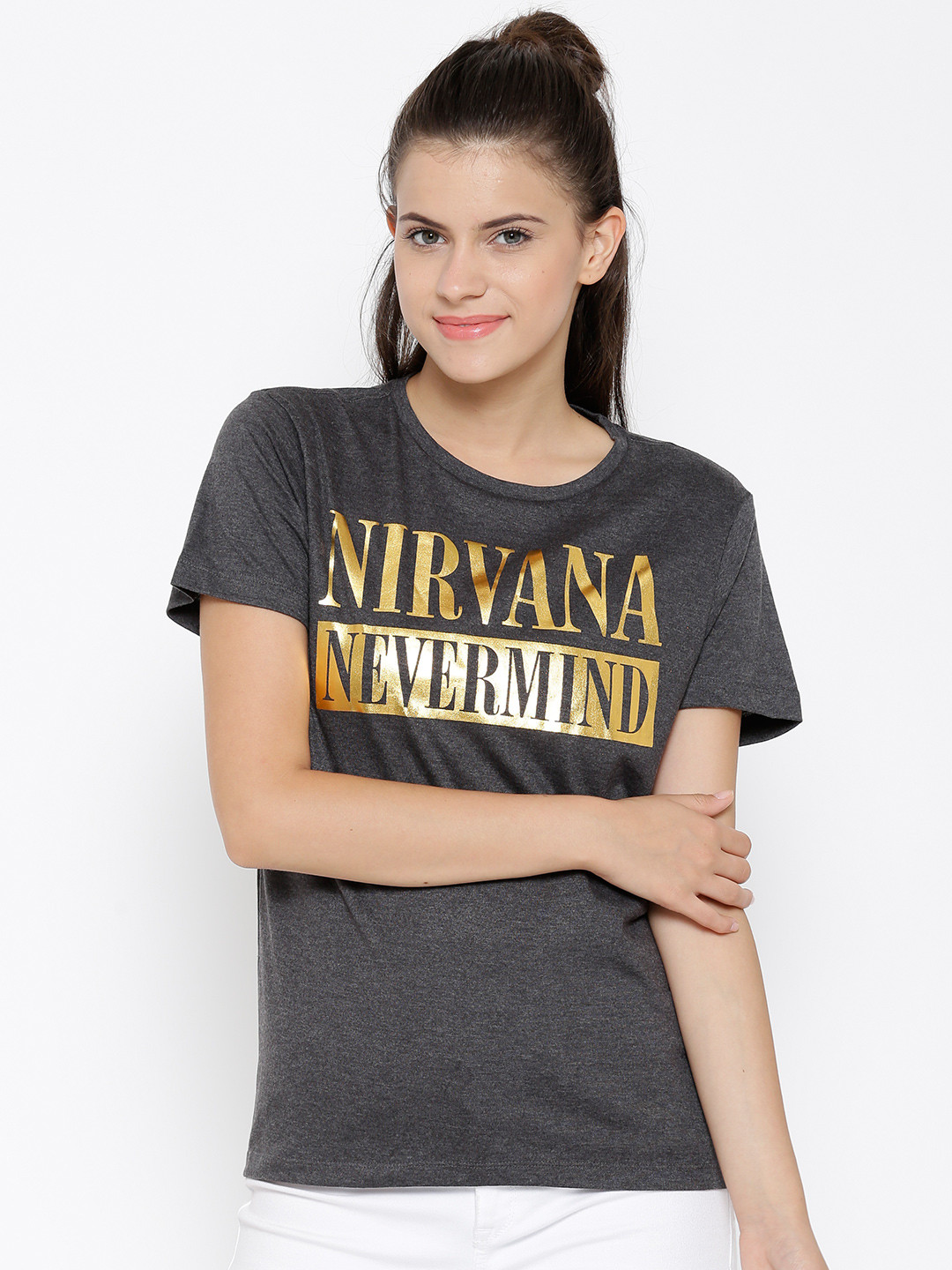 Buy Free Authority Women Charcoal Grey NIrvana Printed T Shirt