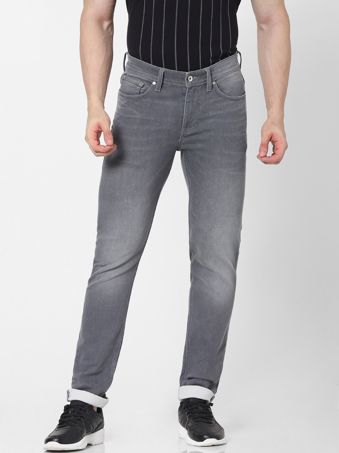 Buy Celio Men Grey Slim Fit Low Distress Light Fade Jeans - Jeans for ...