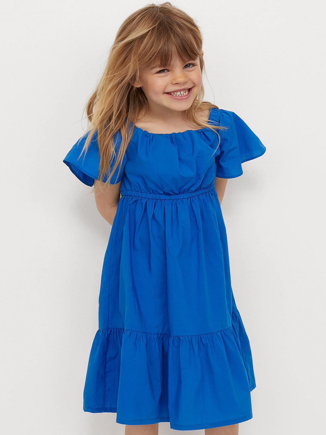 Buy H&M Girls Blue Sustainable Cotton Tiered Poplin Dress Dresses for