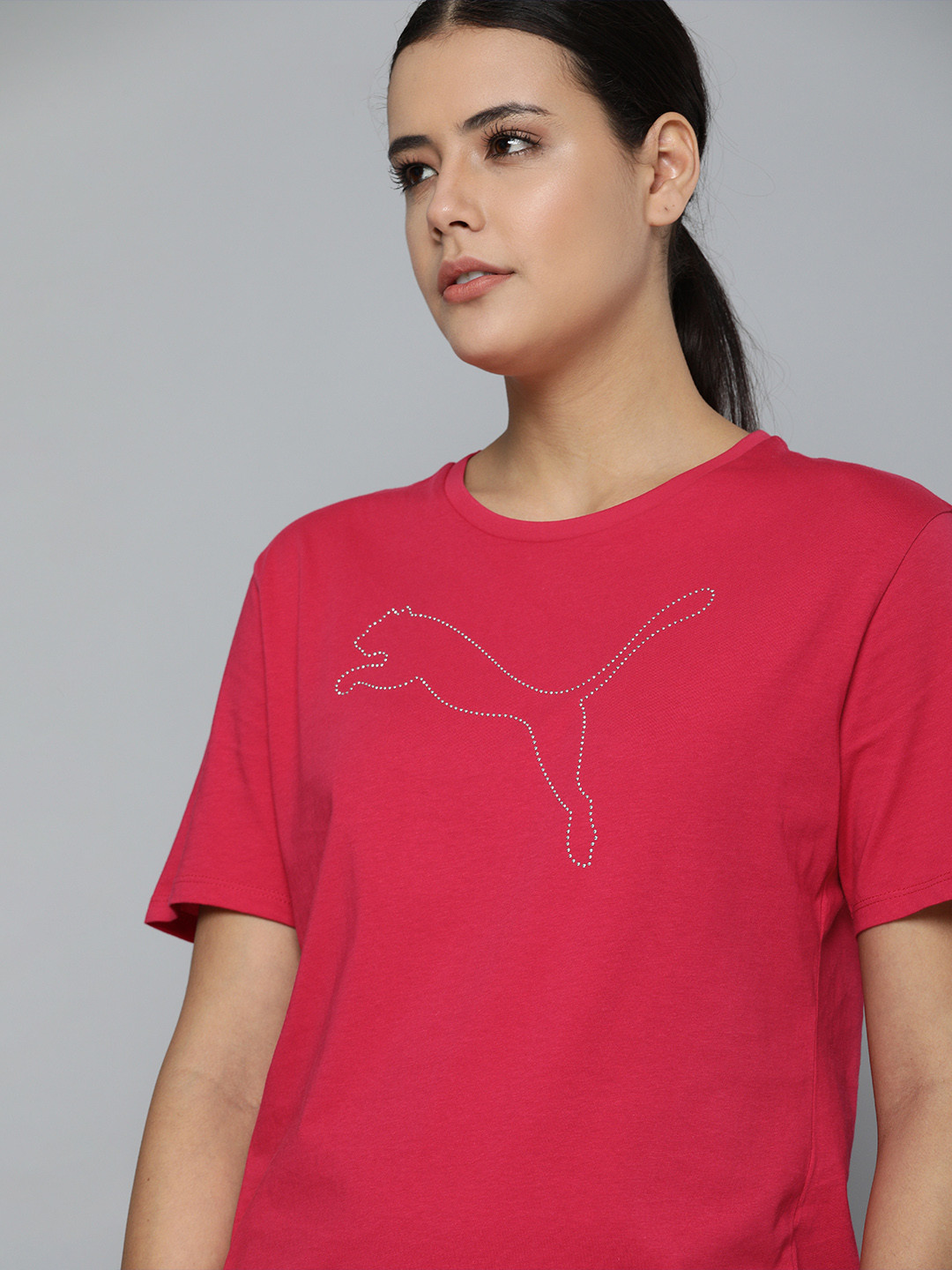 Buy Puma Women Red White Brand Logo Printed Loose Pure Cotton T Shirt