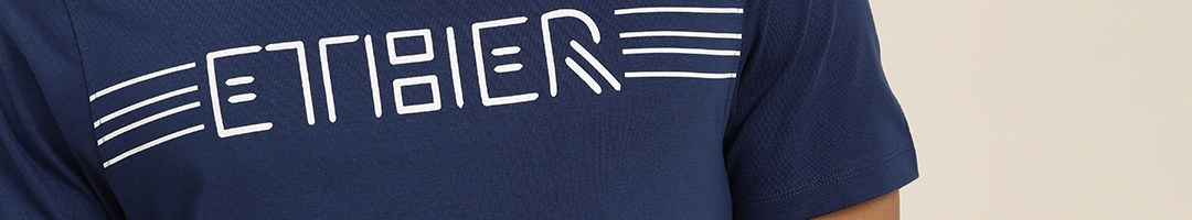 Buy Ether Men Blue Brand Logo Printed Regular Fit Pure Cotton T Shirt ...