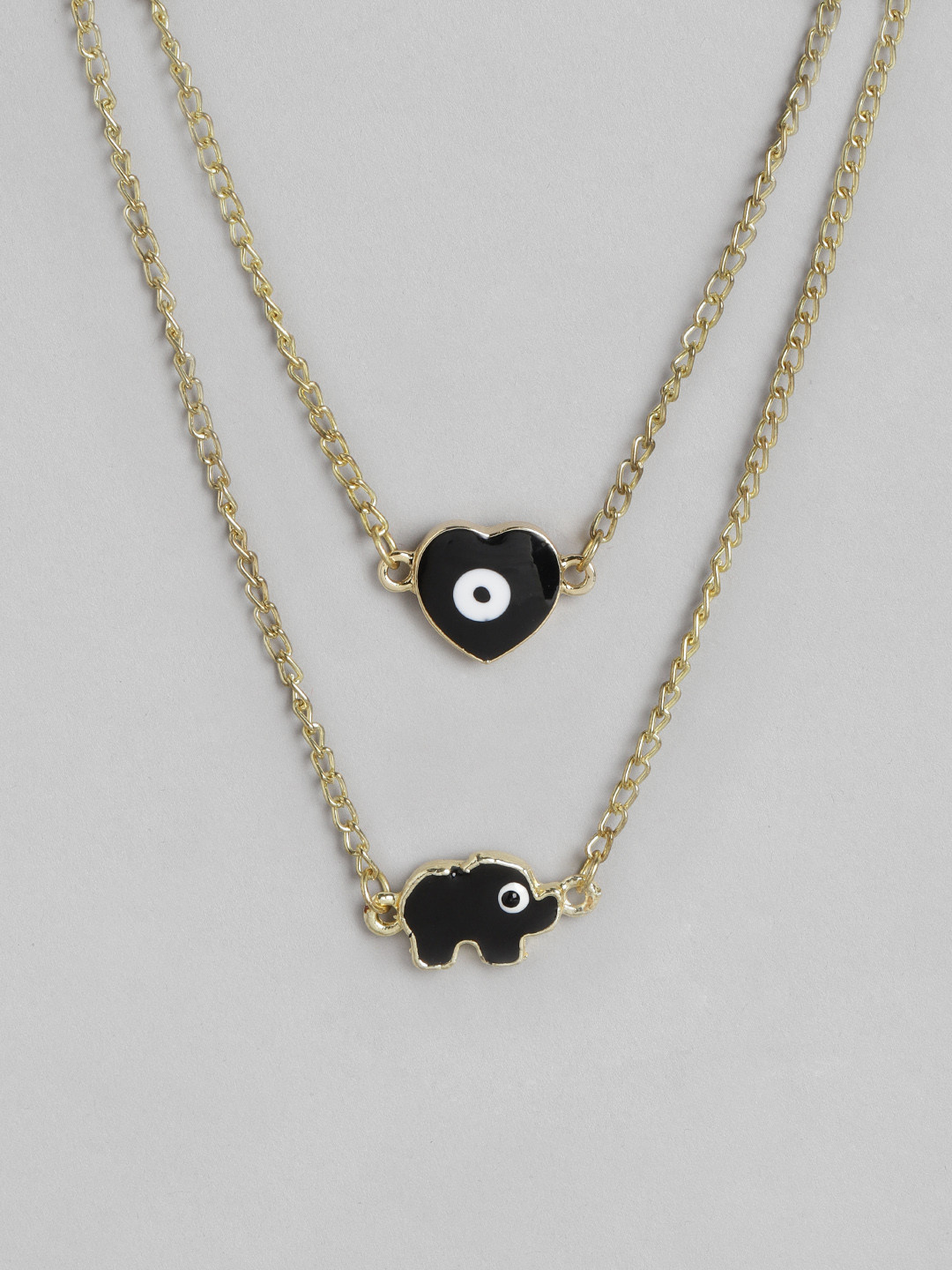 Buy Blueberry Set Of 2 Black Gold Plated Evil Eye Enamelled Necklaces